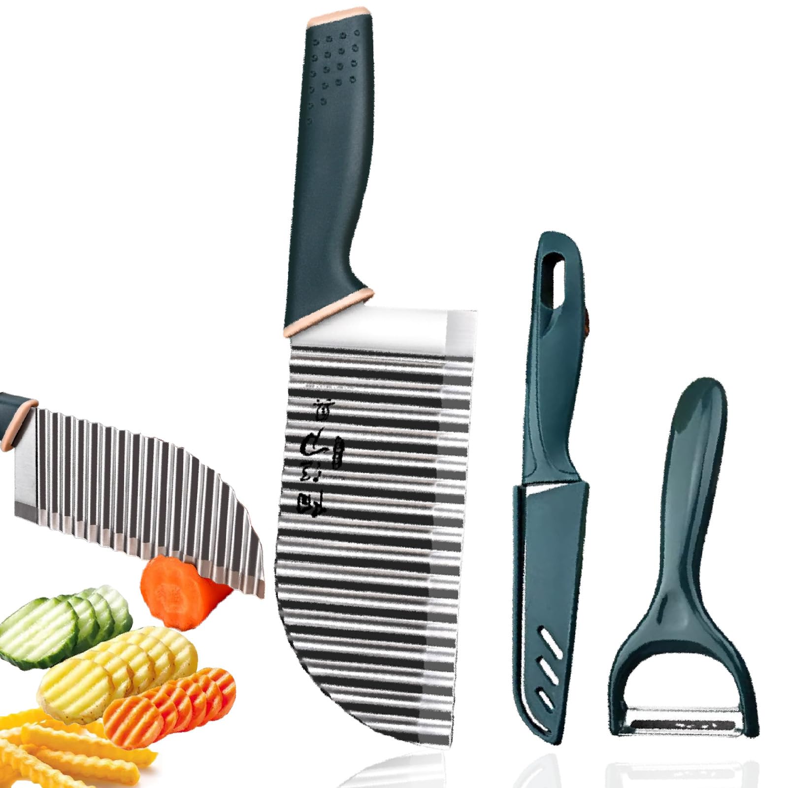Taglierina Ondulata Per Patate E Verdure – Lama In Acciaio Inox, Manico Ergonomico In Plastica Nera, Taglio A Onde Per Patatine E Contorni