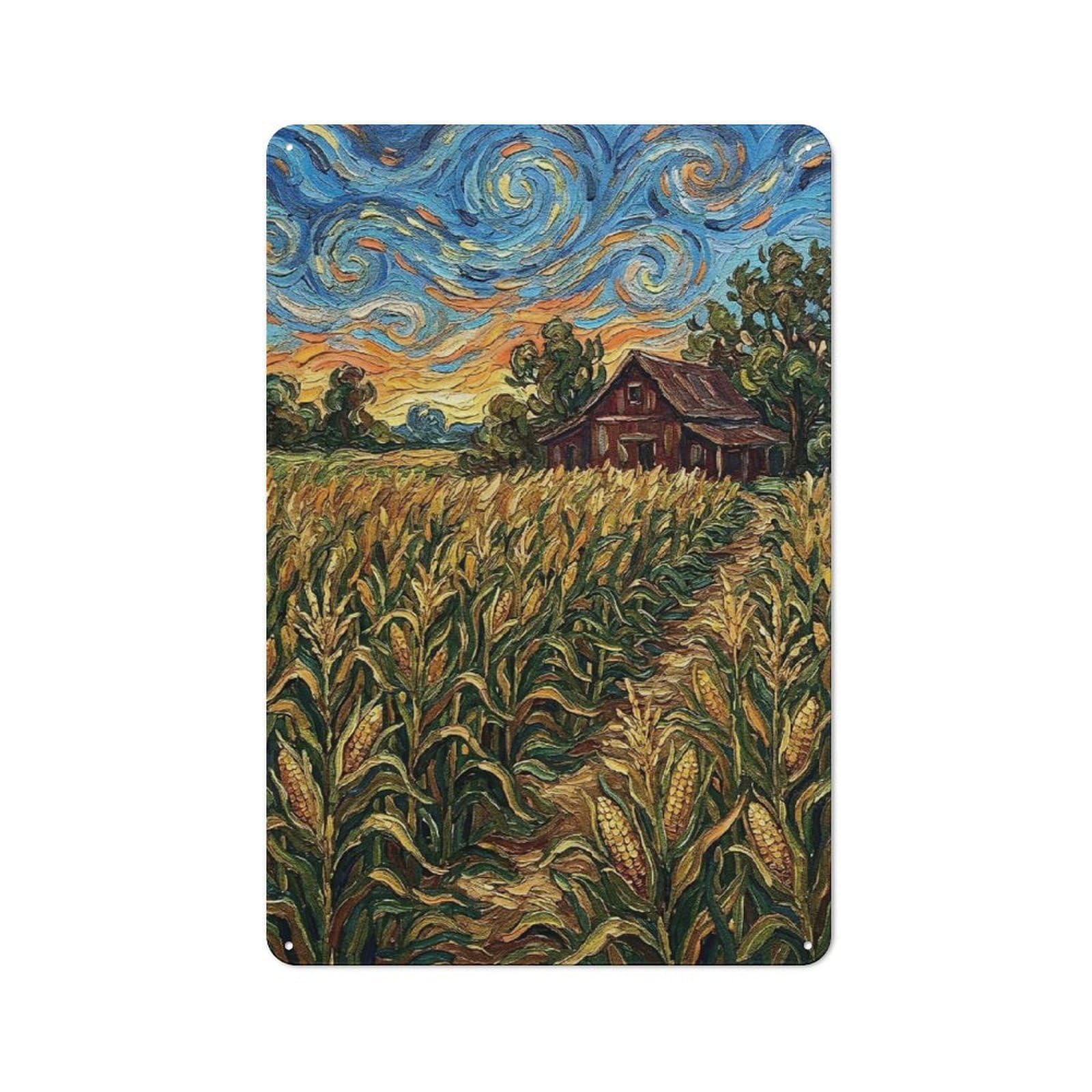 Junmoney Style Casual Cornfield And Barn Painting Shed Metal Sign 30X20cm, Utility Space Decor For Shed, Garden Room, Porch Or Garage