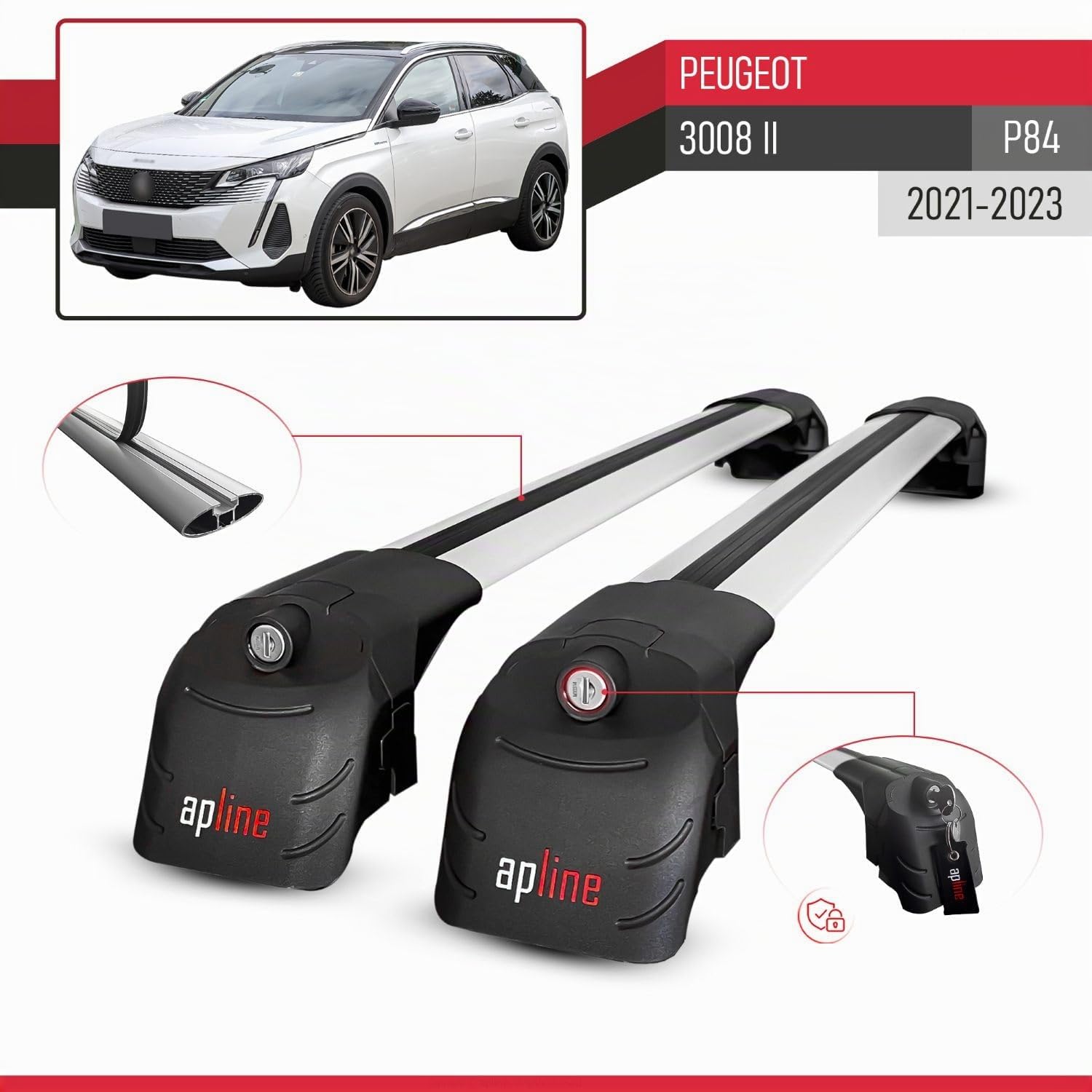 Compatible avec Peugeot 3008 II (P84) Post-Facelift 2021-2023 ACE-2 Modèle Barres de Toit Railing Porte-Bagages de Voiture Aluminium Gris 2 Barres