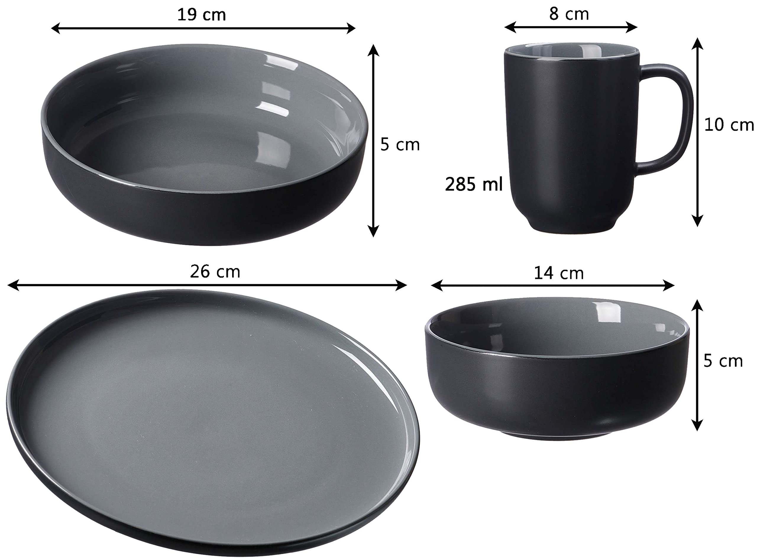 Ritzenhoff & Breker Gecombineerde servies Jasper, 16-delig, mint, aardewerk, borden kommen en bekers voor 4 personen