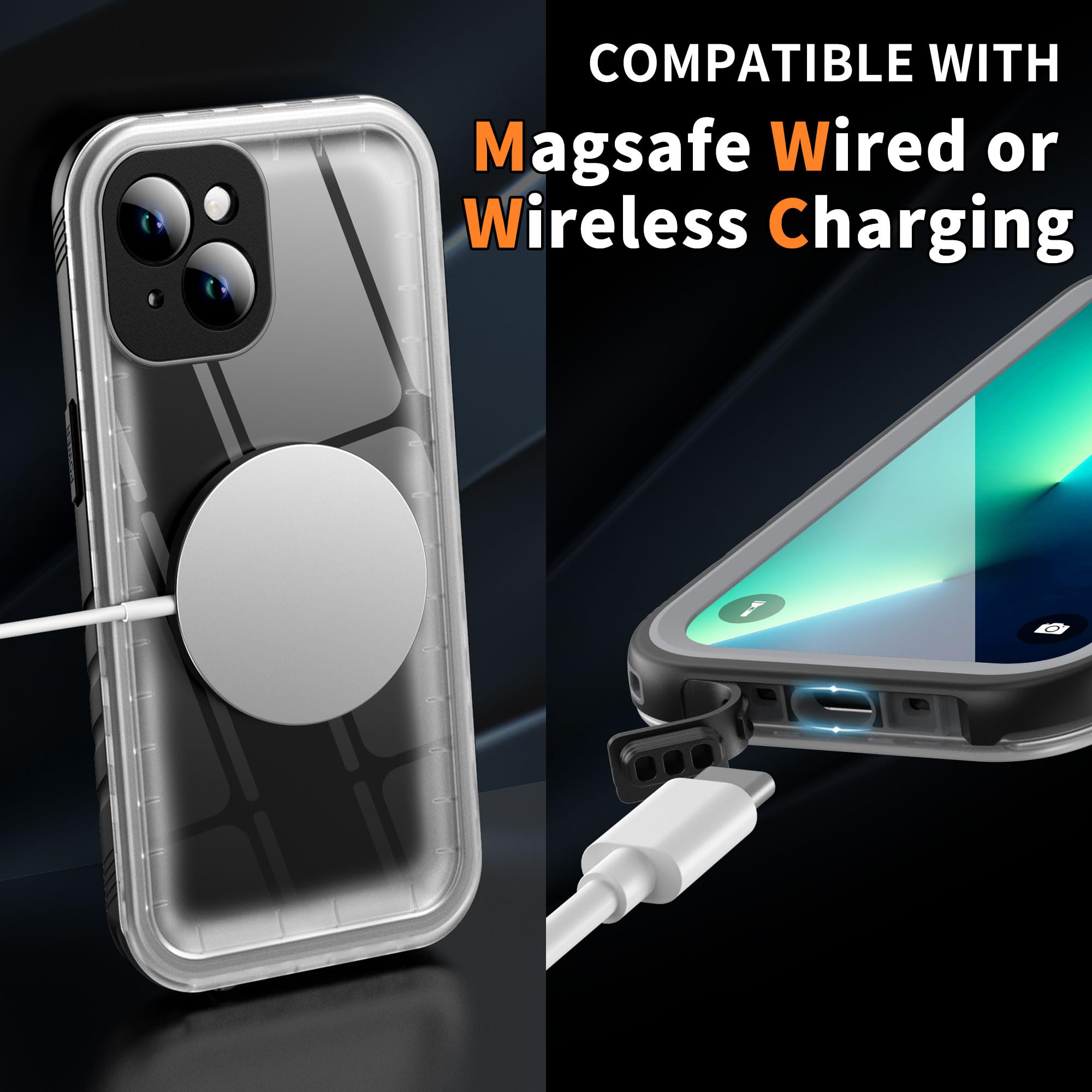 Cozycase Ultra Resistente Cover Per iPhone 13 Impermeabile Antiurto IP68 Subacquea Antipolvere 360 Gradi Completa integrale Militare Rigida Rugged Custodia Anti Urto Waterproof Doppia Case Trasparente