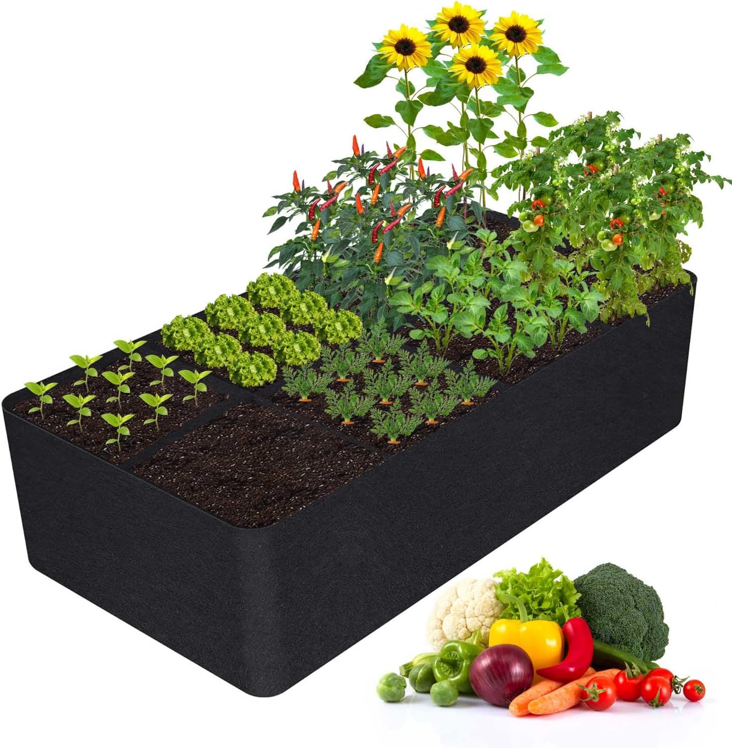 Fabric Raised Garden Bed, 2 Pack 6 Grids Plant Grow Bags