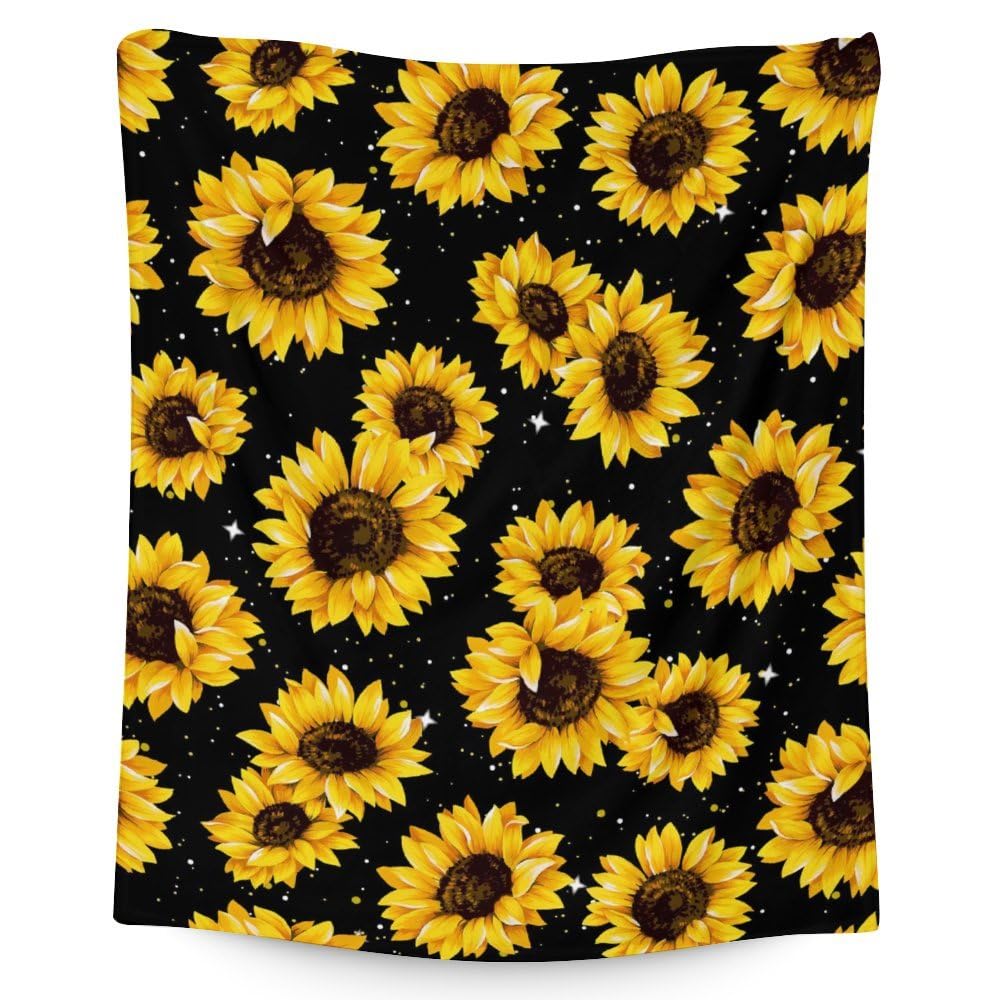 Sunflower Blanket - 50x40 Inches Small Flannel Blankets for Kids, Girls - Yellow Aesthetic Throw Gifts for Sunflower Lovers - Soft, Fuzzy & Warm