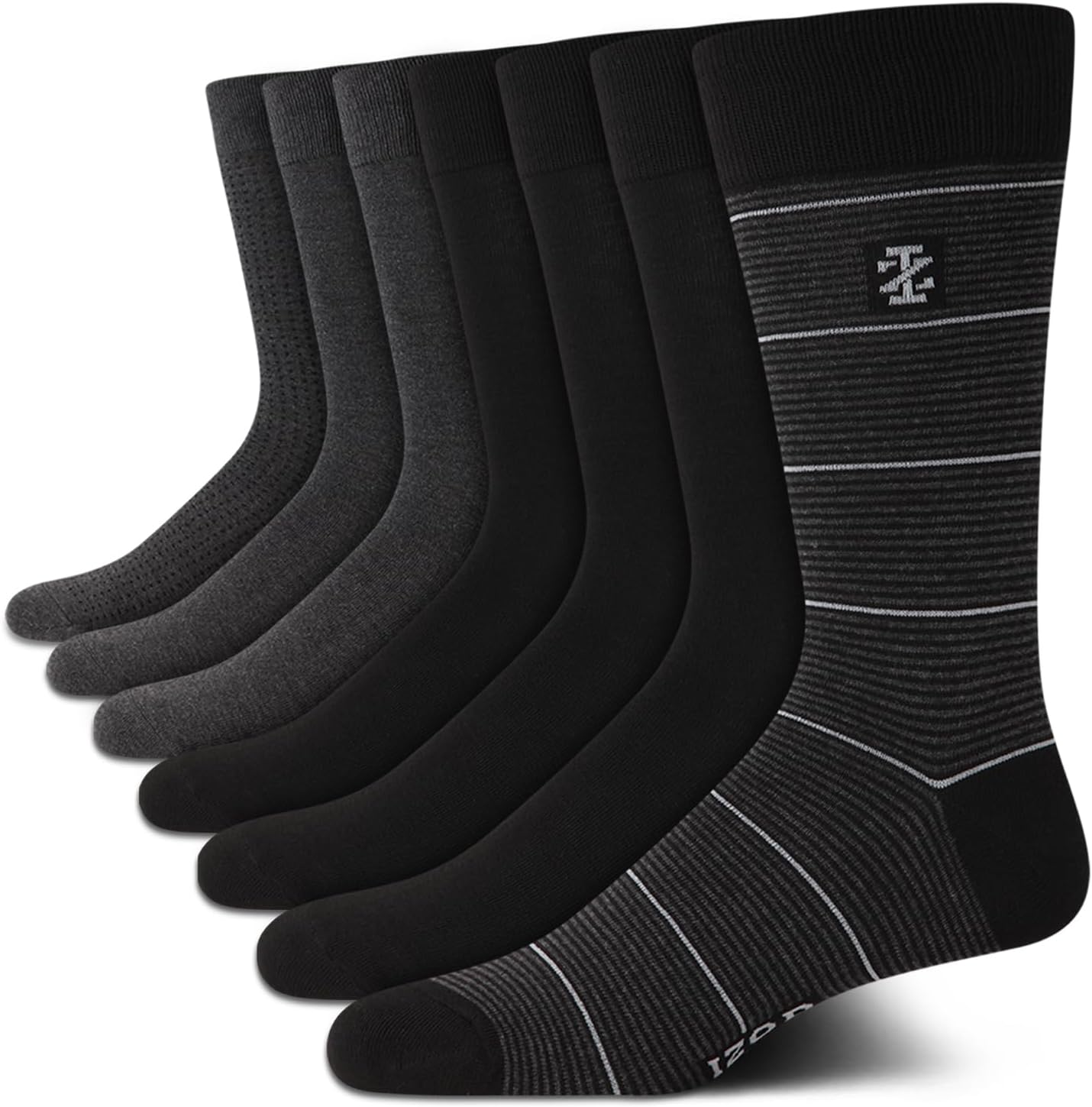 IZOD Mens Dress Socks - 7 Pack Lightweight Moisture Wicking Stay Up Cuff Crew Socks for Men for Casual Business Formal Wear, Size 6-12.5, Black Assorted