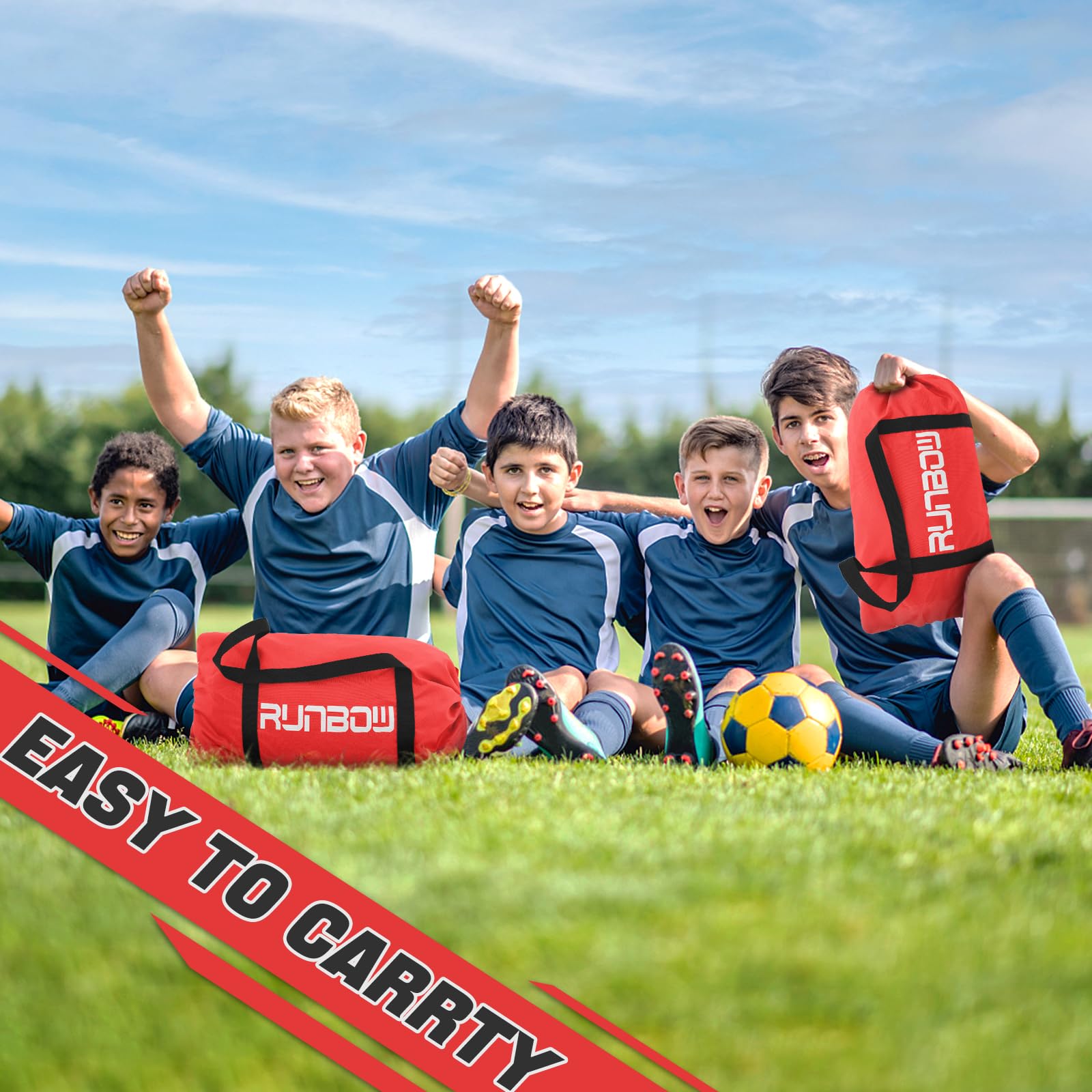 RUNBOW 9x5FT Portable Kids Soccer Goal for Backyard Outdoor Indoor Adult Junior Metal Frame Soccer Net Post with Carry Bag (9x5ft, Red, 1 Pack)