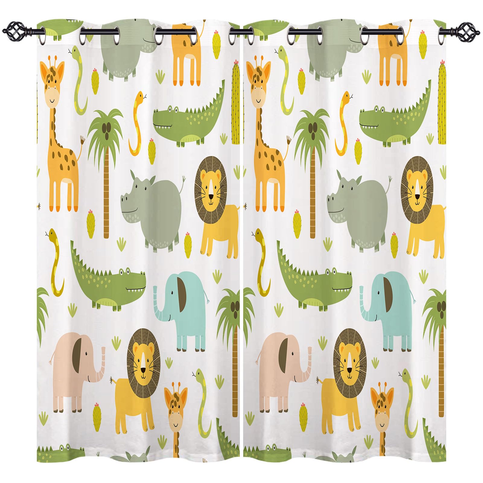ANHOPE Custom Size Curtains Eyelet or Rod Pocket Customized Thermal Insulated Blackout Curtains Safari Lion Elephant Giraffe Print Pattern Personalized Drapes for Bedroom Living Room 2 Panels โ image 1