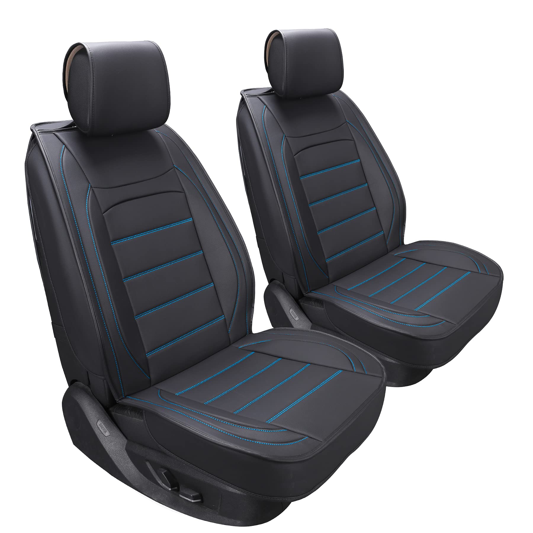 2 Pcs Leather Car Seat Covers Front Pair - Sanwom Universal Thicken Waterproof Vehicle Cushion, Breathable Automotive Seat Protector Interior Accessories for Most SUV Pick-up Sedan Truck, Black & Blue