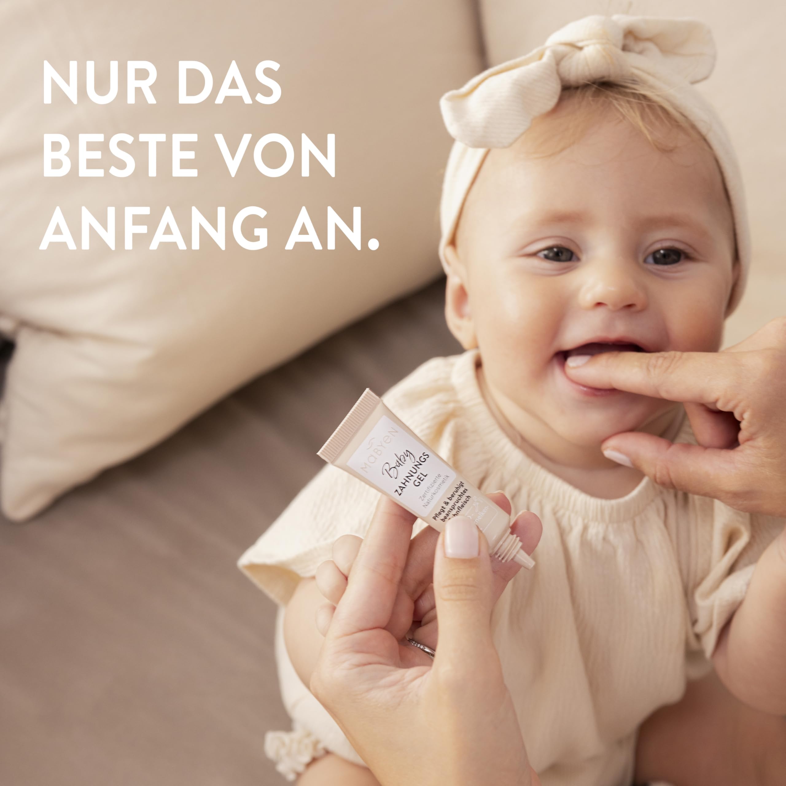 MABYEN Baby Wohlfühl Set - Naturkosmetik, zuckerfrei, ohne Alkohol, vegan, Geschenkset - 3 Produkte + Stoffbeutel - Zahnungsgel, Bäuchleintropfen und Träumchentropfen