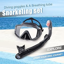 Snorkel Set Pano 3 Window Adult Snorkeling Gear, Professional Snorkel Goggles Anti-Fog Diving Mask, Anti-Leak Swim Goggles and Dry Top Snorkel for Diving, Snorkeling, Swimming (Dark Gray)