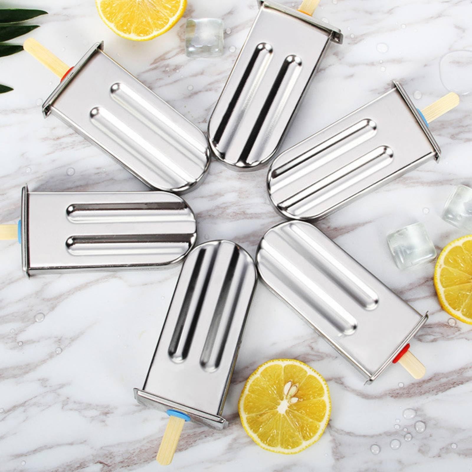 Moule à Esquimaux En Inox Compact Moule à Glace avec Bâtons Pratique Kit Moules à Esquimaux pour Congélateur, 6 Moules À Sucettes Glacées En Forme De Pastèque À Double Fente