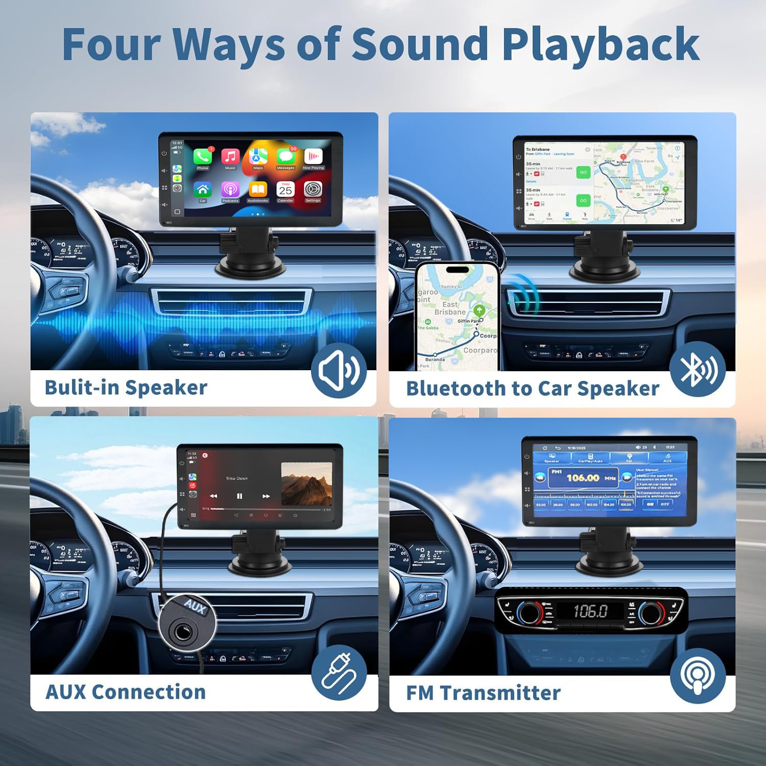 Schermo per Auto con Wireless CarPlay - Display Android Auto 7 Pollici Touchscreen Monitor - Portatile Autoradio Carplay con Mirror Link, Retrocamera, Assistente Vocale, AUX/TF