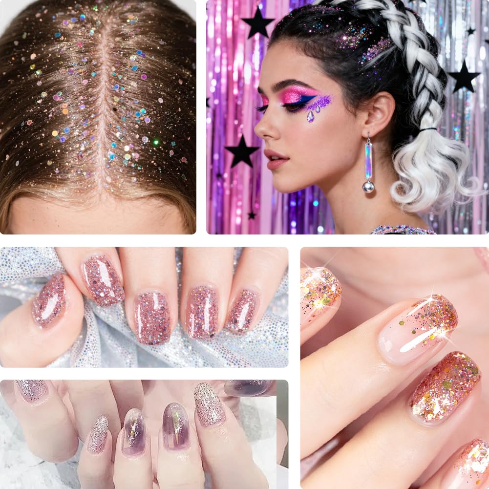 Mélange de paillettes grossières et fines, 48 Couleur Fines Paillettes Loisirs Creatifs, Mélange de paillette irisées, Poudre de Paillette pour le visage, le corps, les yeux, les ongles