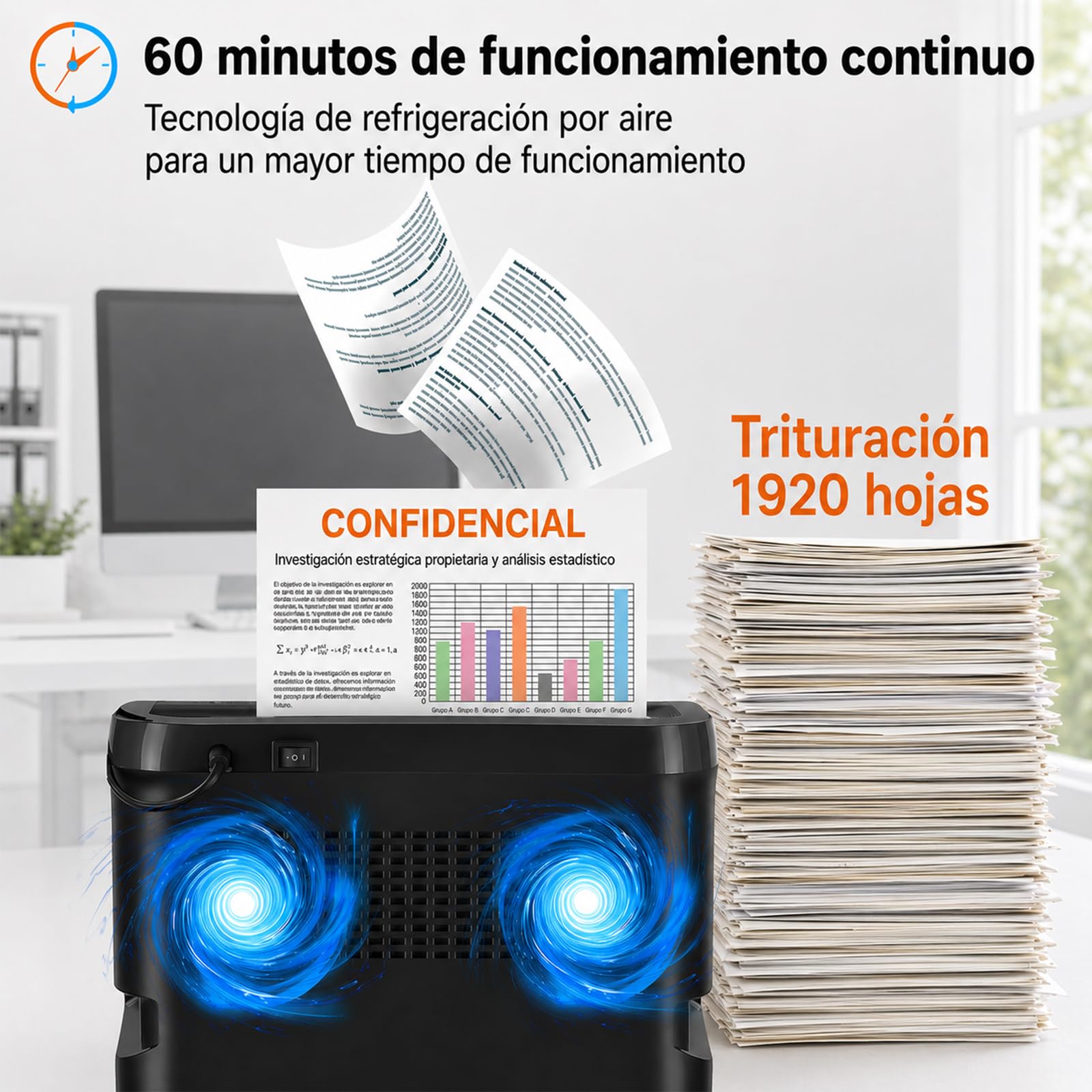 VidaTeco Trituradora de Papel Microcorte (P4) de 18 Hojas 30 l y 4 Ruedas | Destructora de Papel Shredder con una Autonomía de 60 Minutos,Destructora CD y Tarjetas de Crédito para oficina