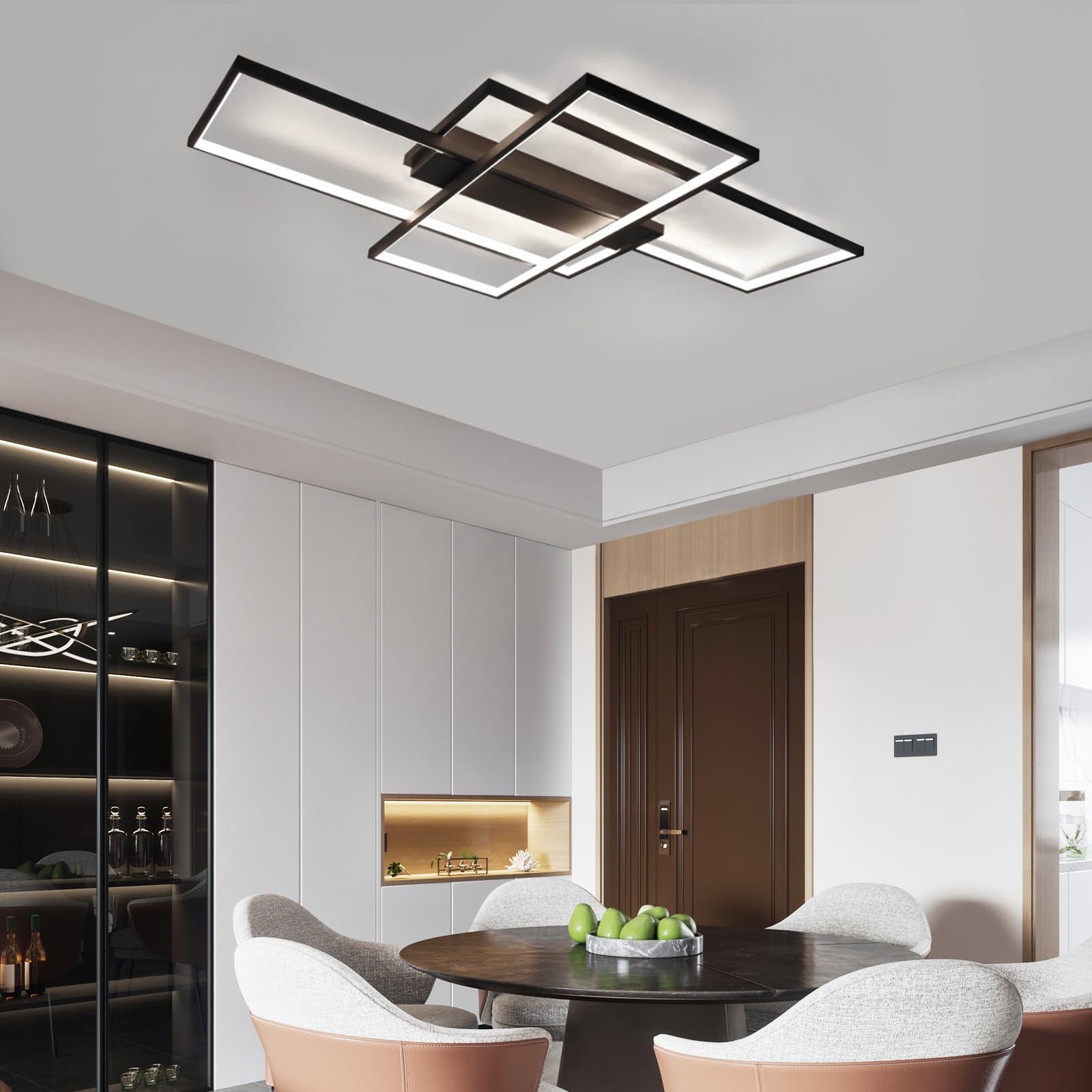 GBLY Nowoczesna lampa sufitowa LED - duża czarna lampa do salonu ściemniana za pomocą pilota Geometryczna lampa pokojowa 51W Oświetlenie sufitowe (100x70x8cm)