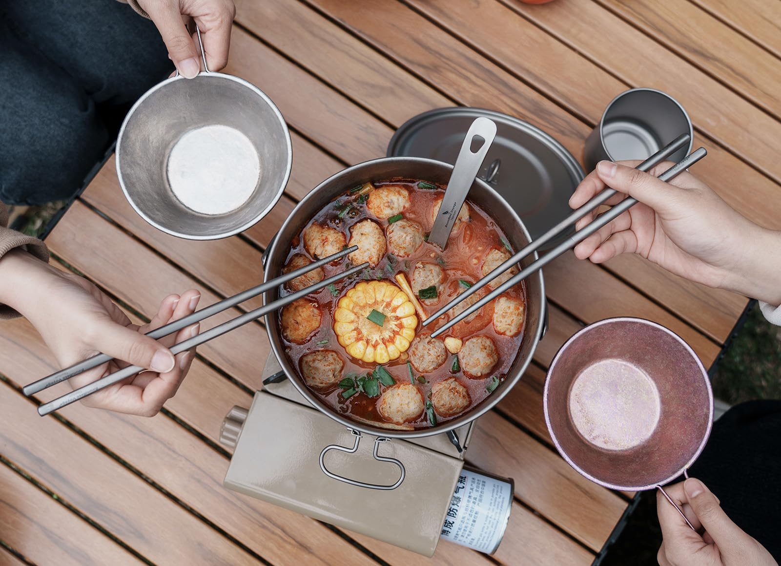 Boundless Voyage Olla de titanio de 1,3 L/1,95 L/2,9 L, olla de camping con tapa, para exteriores, ligera, para fogatas, utensilios de cocina para caminar, vajilla, utensilios de cocina portátiles