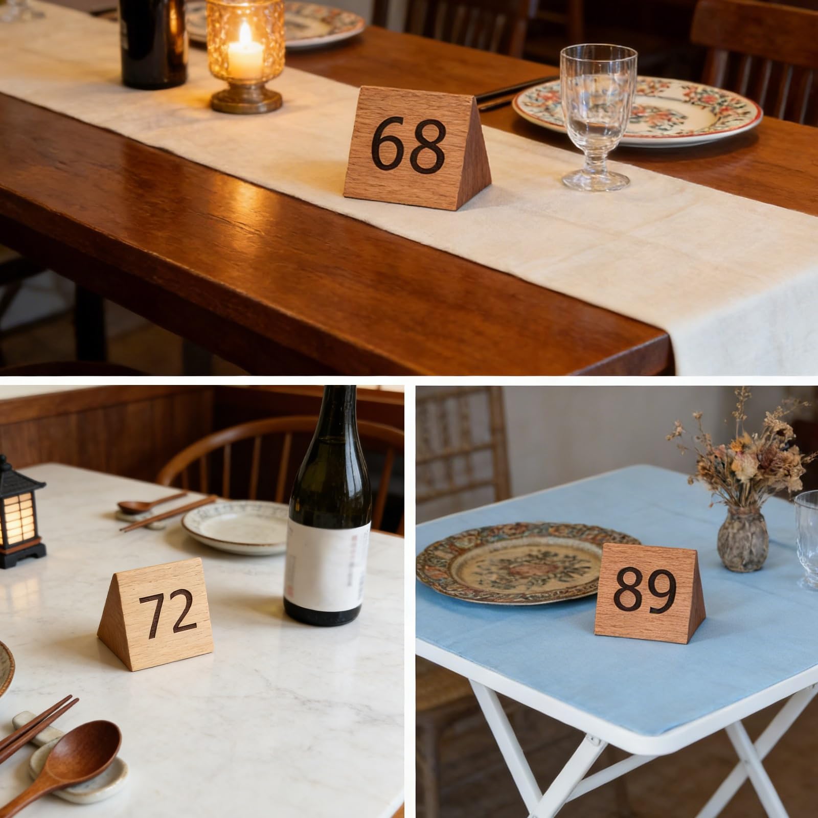 Segnatavolo Numerato in Legno 60mm x 50mm per Ristotante, Confezione da 10 1-10/11-20... Supporti per Numeri da Tavolo in Legno, per Matrimoni, Ristoranti, Bar(Light Wood,31-40)