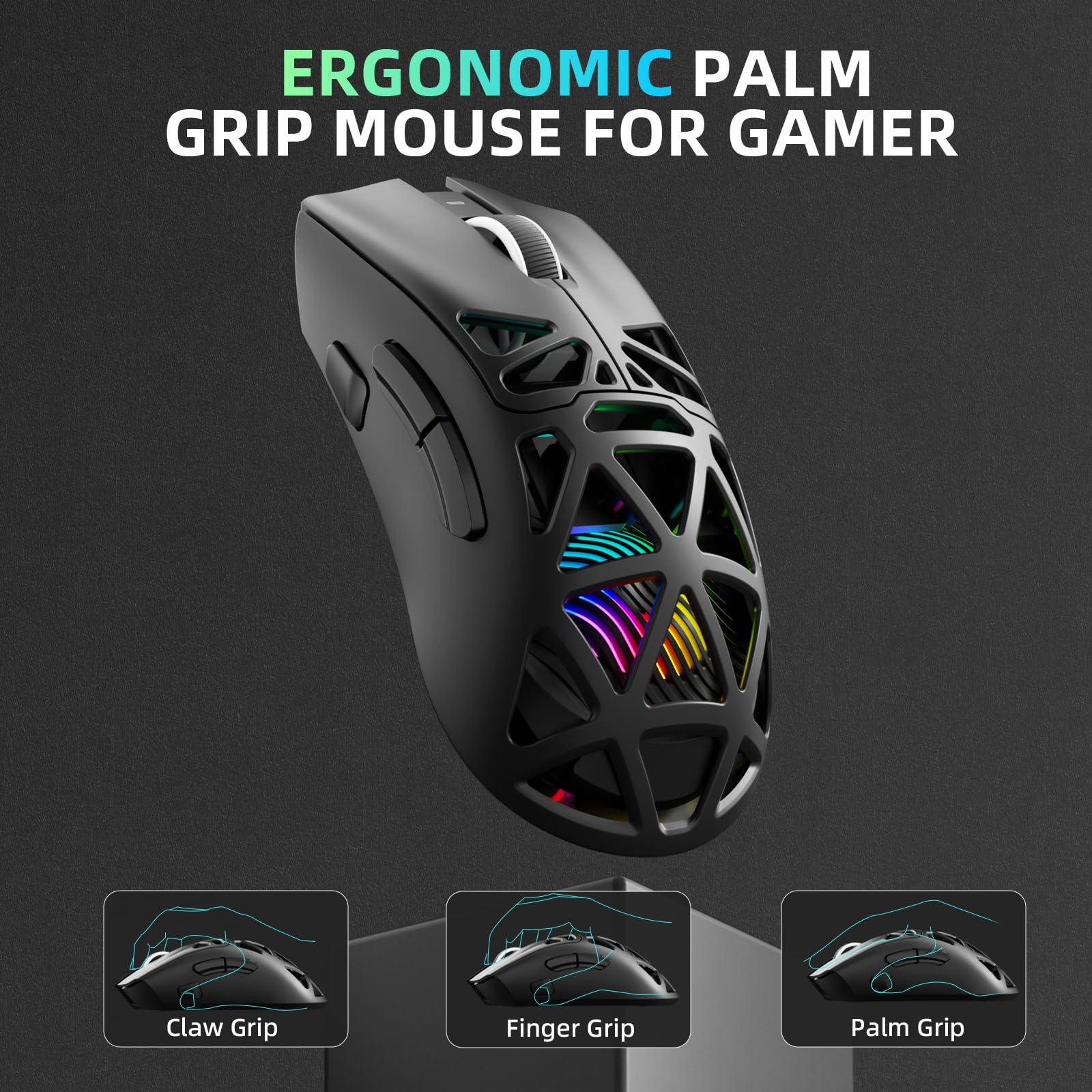 AULA SC620 Kabellose Gaming Maus, PixArt PAW3311-Sensor, 12000DPI, 8KHz, 67g, RGB, Schwarz