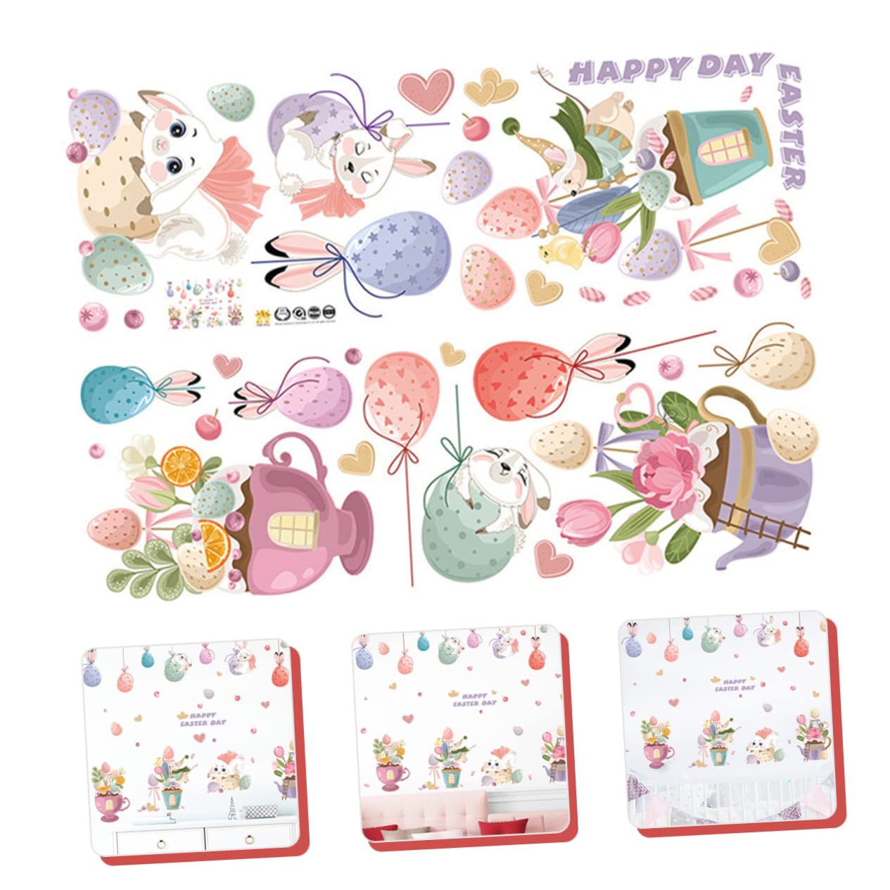 MAGICLULU 6 Juegos Etiqueta de la pared de Pascua vinilo infantil decoración infantil pegatinas de azulejos pegatinas de ventana del festival de primavera Gel calcomanías de ventana