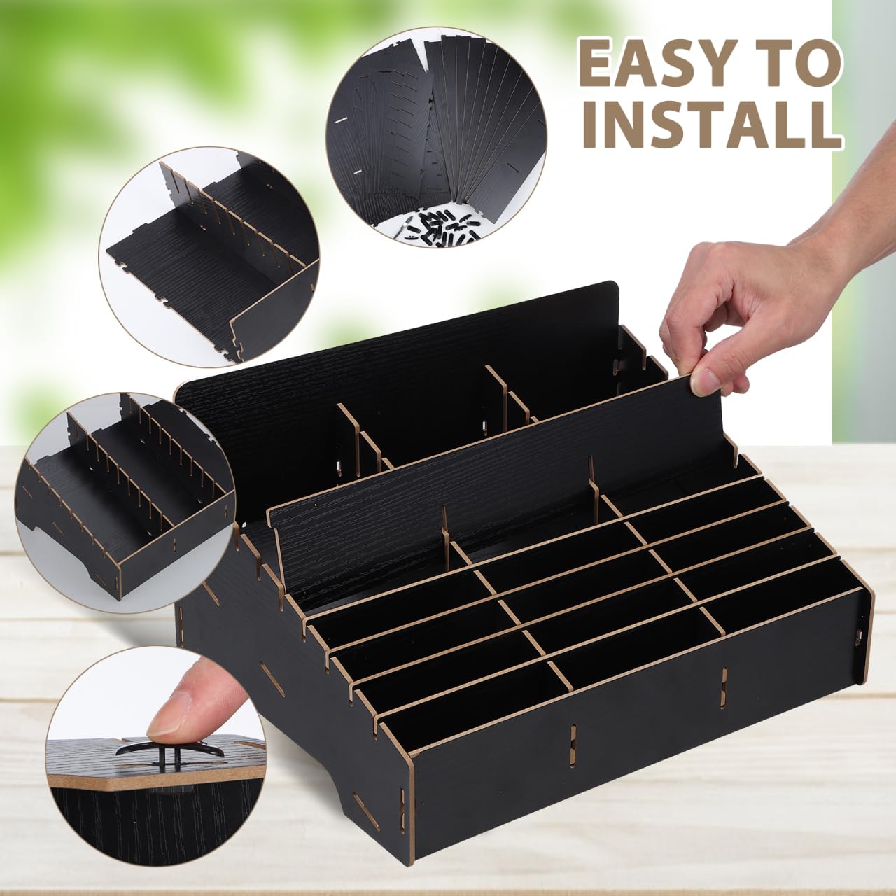 1pièce Boîte De Rangement Pour Téléphone Portable Bois Organisateur Multi-grille Élégant Pour Bureau Salle De Classe Et Usage Domestique Noir