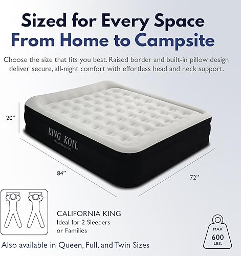 Miniatura 2 de King Koil colchón de aire elevado y de lujo de tamaño california king con bomba de aire integrada de alta capacidad de corriente alterna de 120 V