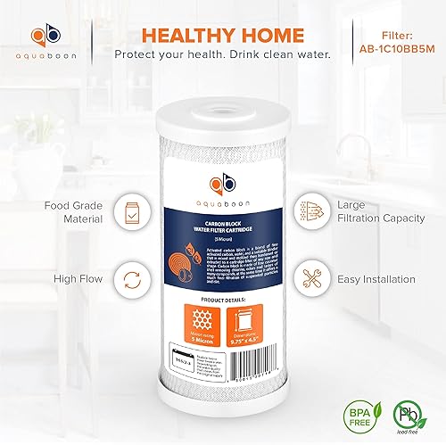 Miniatura 9 de Aquaboon Paquete de 4 cartuchos de repuesto de filtro de agua de sedimentos para heridas de cuerda de 5 micrones de 10 x 4.5 pulgadas y cartucho de