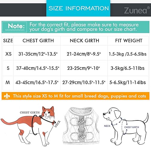 Miniatura 6 de Zunea Arnés sin tirones para perro y niña, a prueba de escapes, chaleco de gato y gatito, juego de correa con forro de algodón suave acolchado
