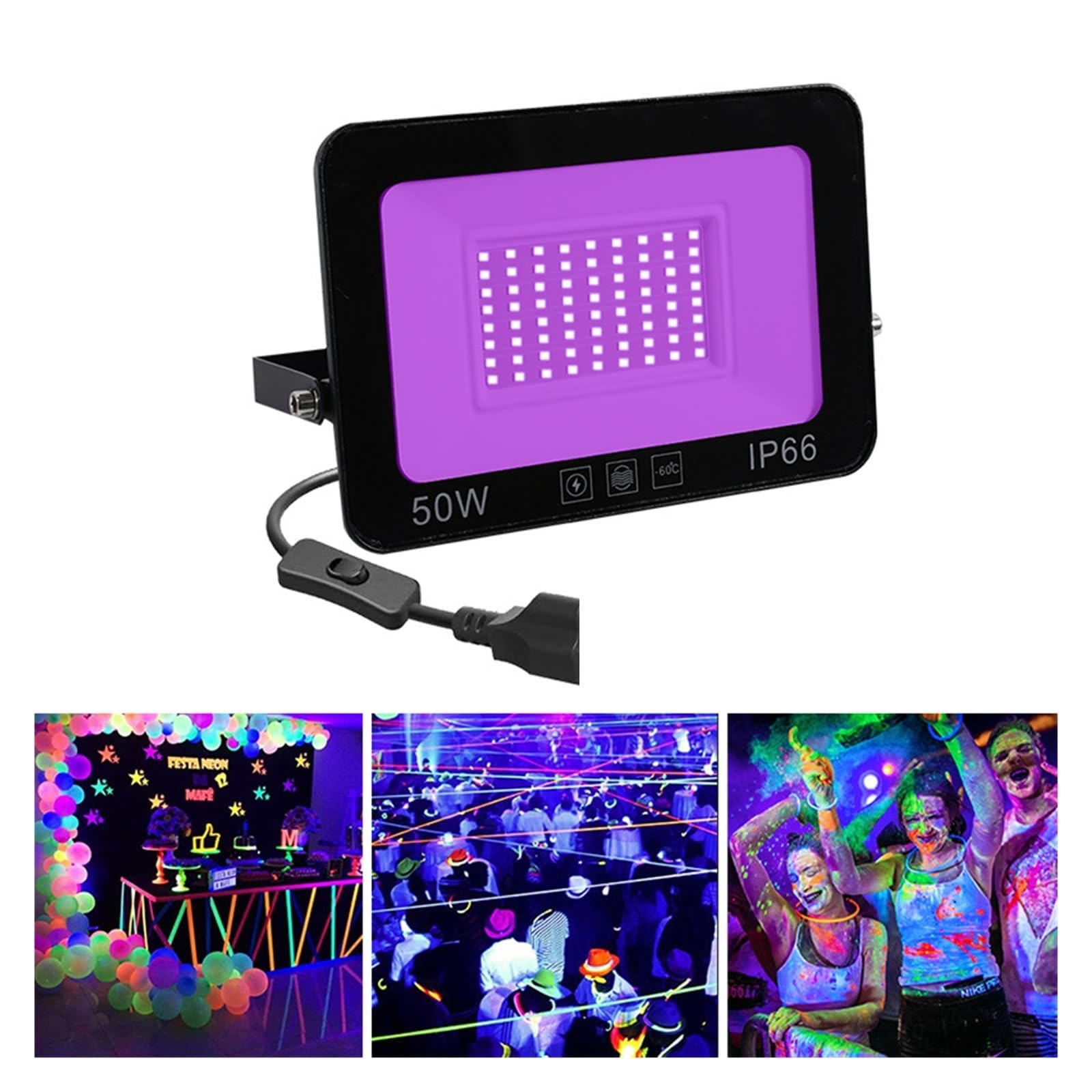 50W 100W Światło Halogenowe UV AC Reflektor Zewnętrzny 395nm Ultrafioletowe Fluorescencyjne Lampy Sceniczne Party Blacklight Malowidła Ścienne Efektywna OszczęDność Energii(30W)