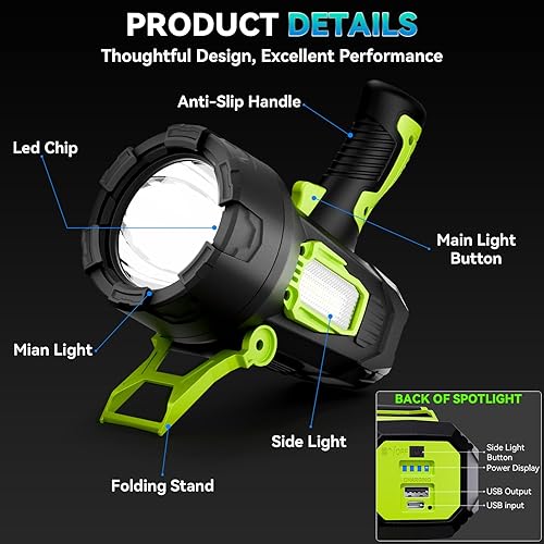 Miniatura 8 de Linterna recargable de 99.000 lúmenes, focos LED de mano súper brillantes, impermeables, 10000 Ah, luces de larga duración para navegación, caza y