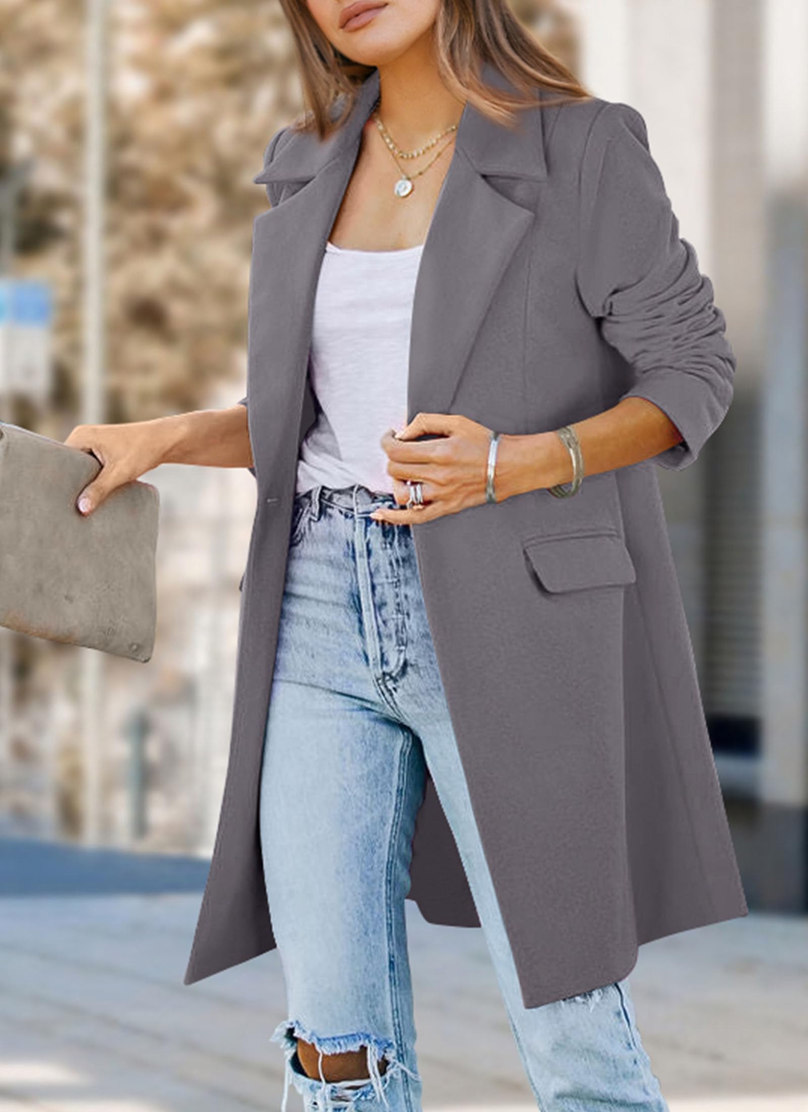 PRETTYGARDEN Women's Business Casual Long Blazer Jackets(Grey,S) view 6