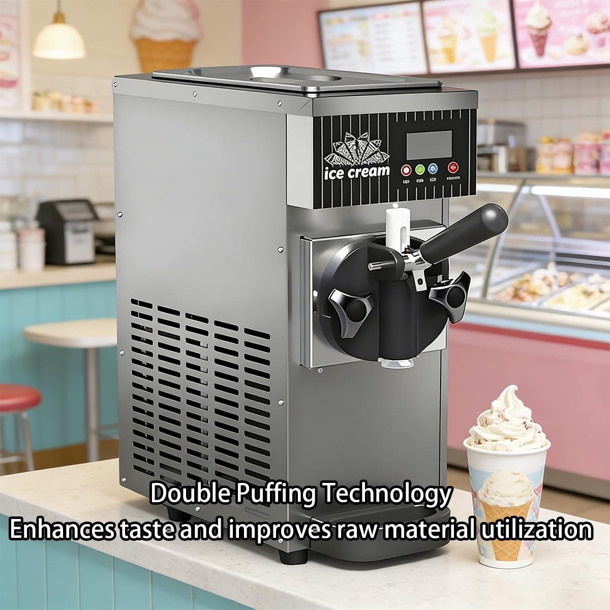 Máquina Helada Comercial Compacta - 450/750W, Capacidad 2.5L/3.5L, Servicio Suave Con Preenfriamiento, Limpieza Automática, Pantalla LCD Táctil, Heladera Profesional Para Heladerías(Orange,750W)