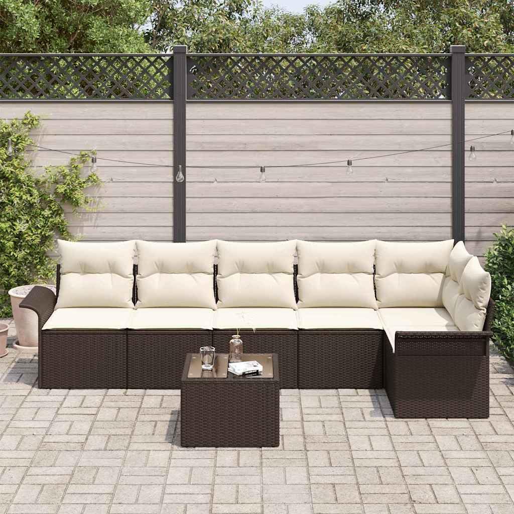 7-TLG - Mesa y cojín (ratán, 6 personas, resistente a la intemperie, para balcón/terraza)