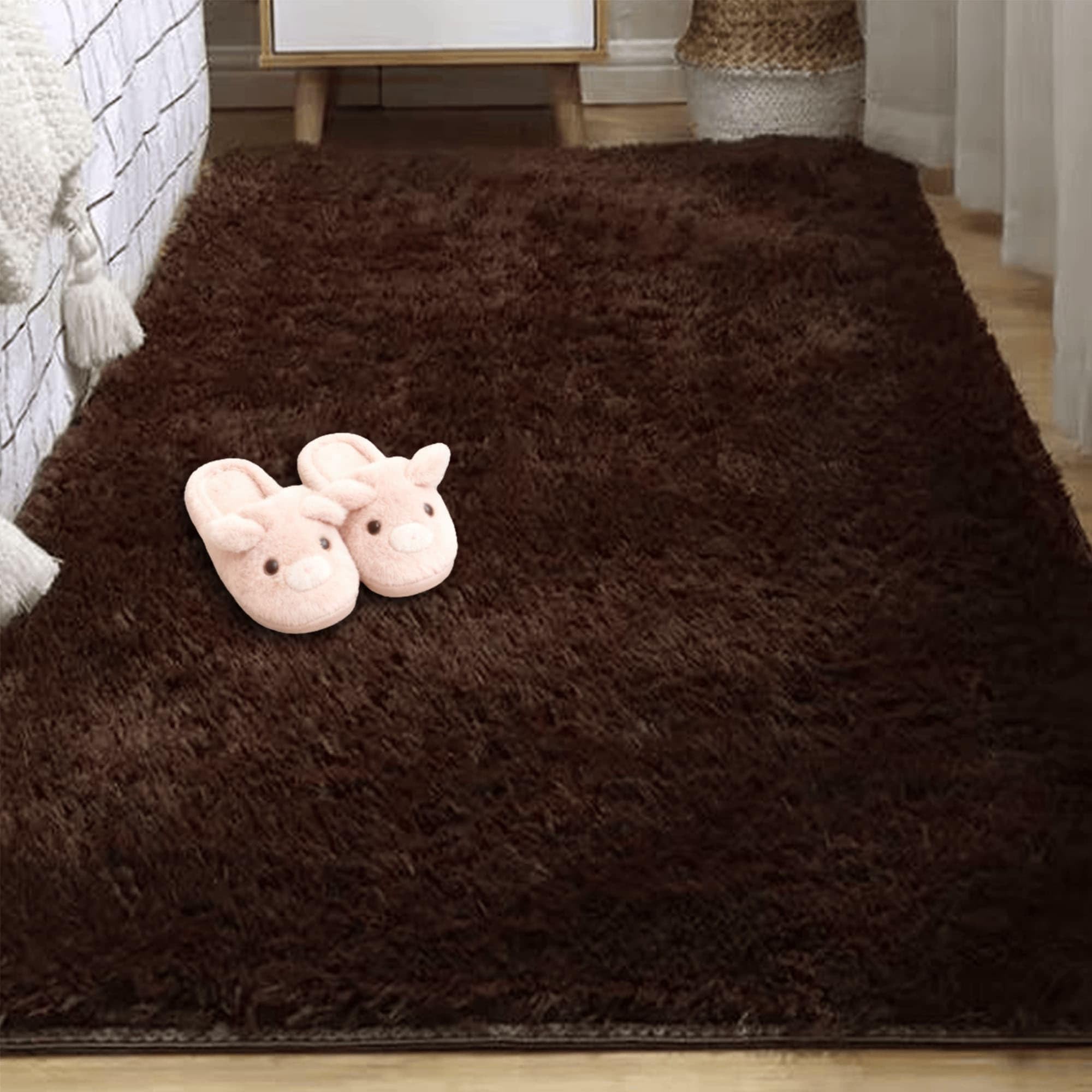 Tapis de chambre moderne 190x200 cm grand format brun pour enfant