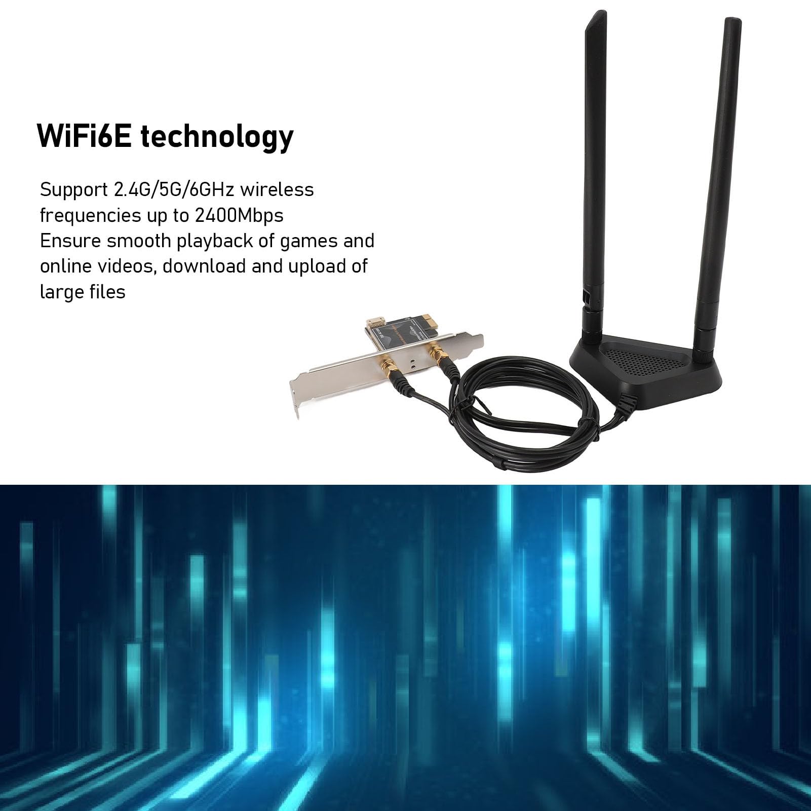 Hidyliu Carte WiFi 6E 6000Mbps Puissant Adaptateur Réseau Bluetooth 5.2 pour PC avec Double Antennes pour Un Usage Domestique (avec Base d'antenne Amovible)