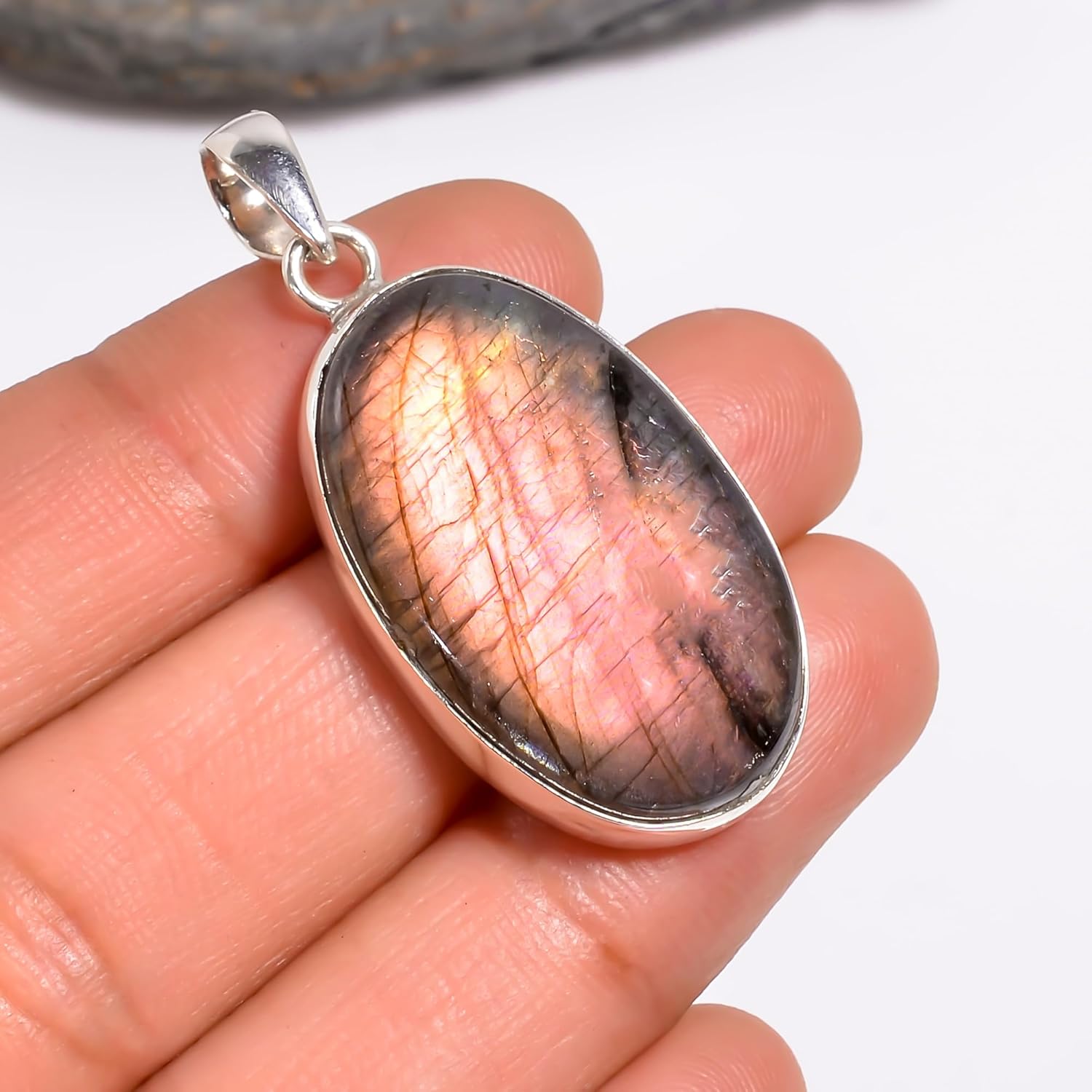 SIVARA Handmade 925 Sterling Silver Oval Gemstone Pendants for Women – Elegant Statement Jewelry Anniversary Christmas, Halloween & New Year Jewelry Idea Gift - Image 5