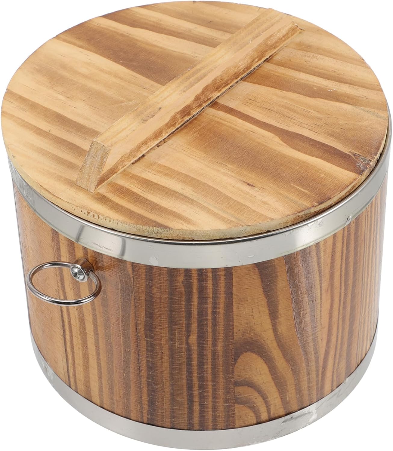 Wooden Rice Steamed Bucket with Lid Food Storage Container for Sushi Rice and Cereal Home Kitchen Use Carbonized for Heating and Steaming