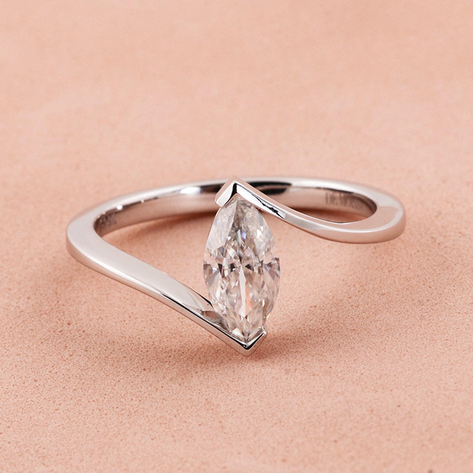 Pierścionek ślubny dla kobiet, pierścionek ślubny 14K białe złoto prosty design pleciony pasjans moissanite Marquise 1ct pierścionki zaręczynowe damskie białe złoto na obietnicę