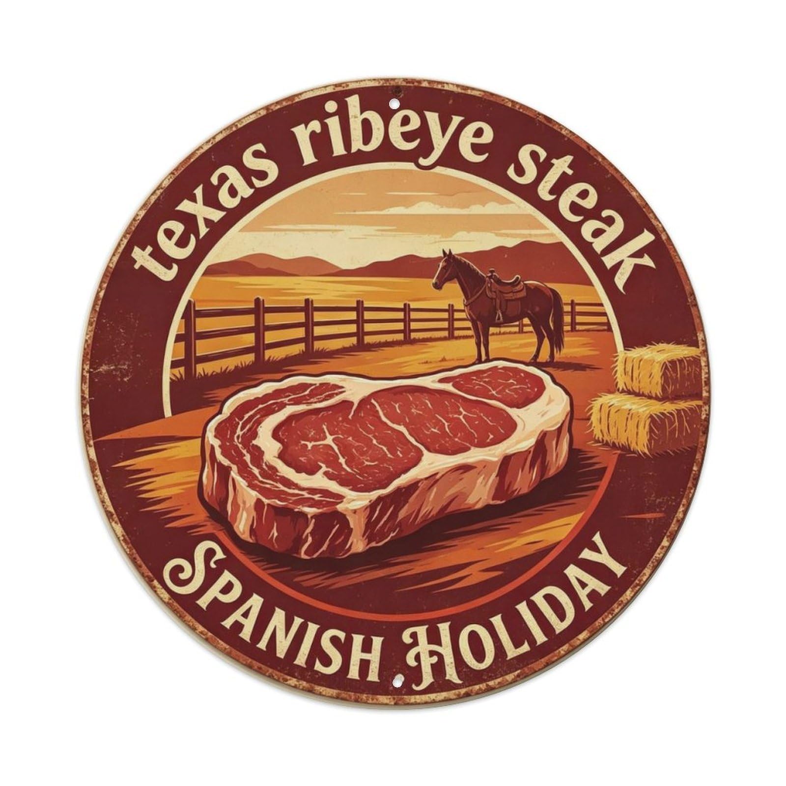 Texas Ribeye Steak Metal Tin Sign Plaque