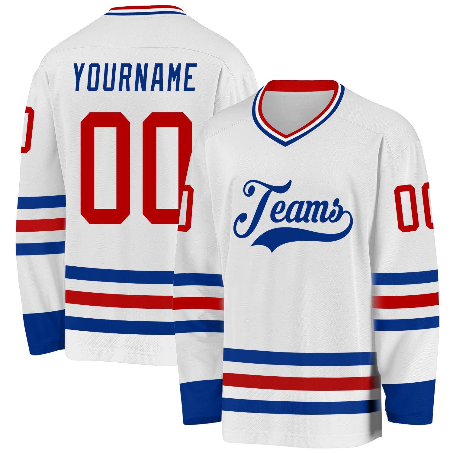 Custom Name Team Name Number White Navy-Gray Hockey Jersey Personalized V-Neck Sports Hockey Jersey for Men Women Youth