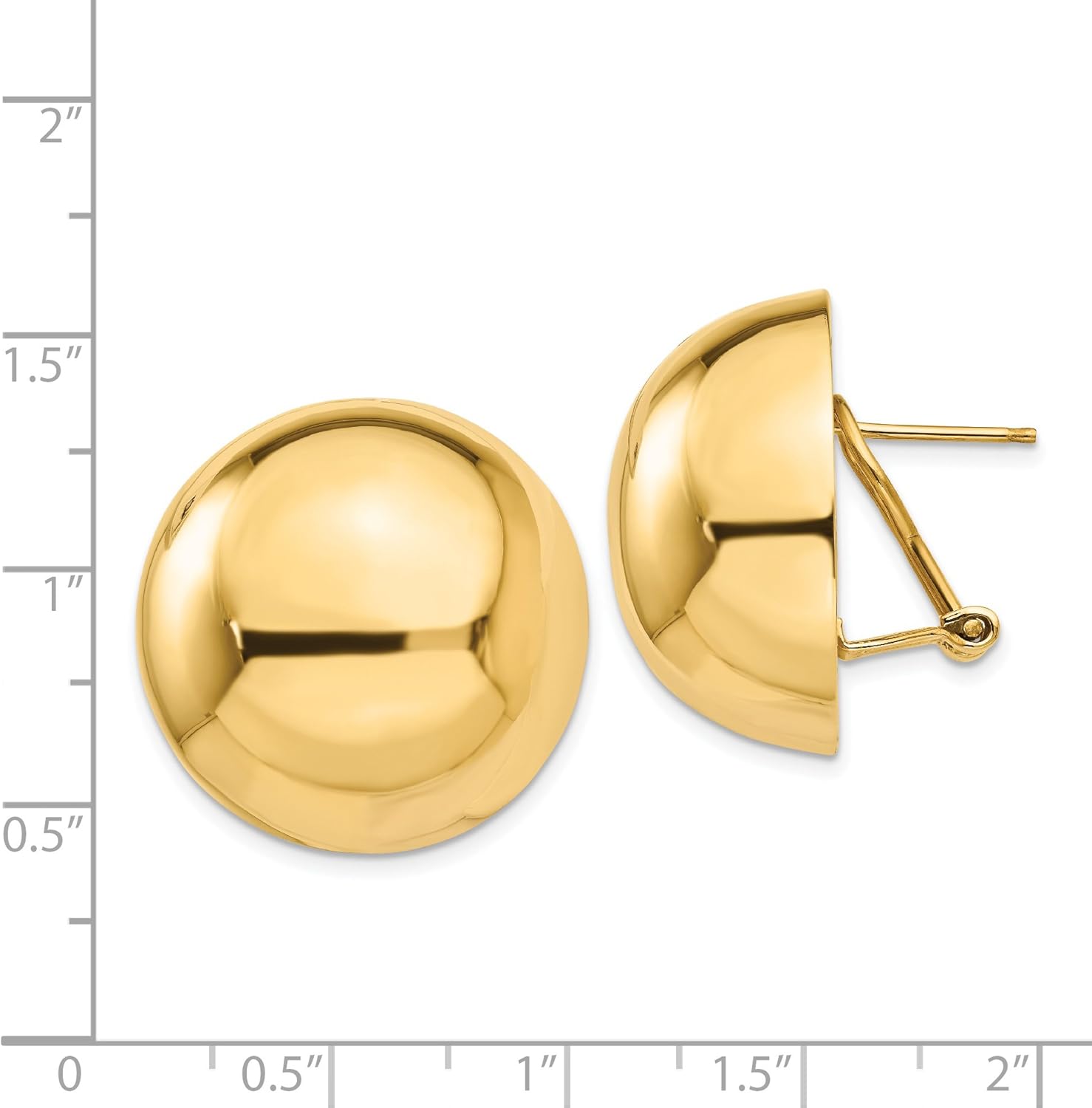 14k Yellow Gold Omega Clip 24mm Half Ball Earrings