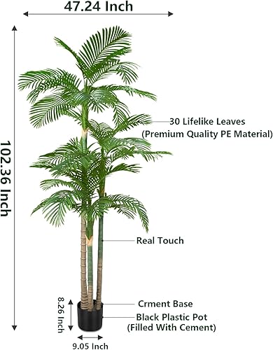 Miniatura 2 de AnTing Palmera artificial de caña dorada de 8.5 pies de alto, palmera artificial de seda en maceta resistente de plástico, gran planta de palmera