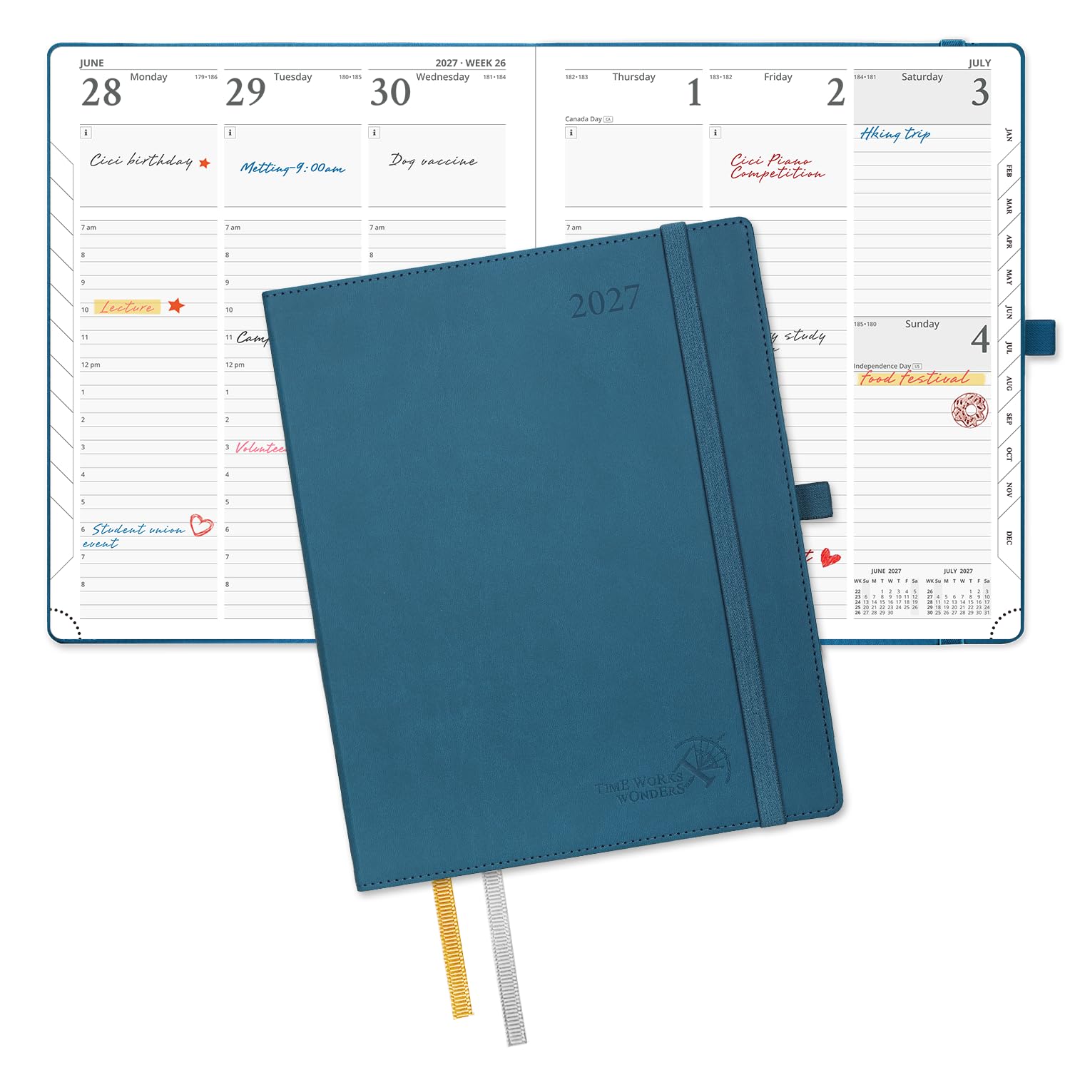 POPRUN 2027 Diary Week to View Approx. A4 Large–PU Leather, Vertical Layout
