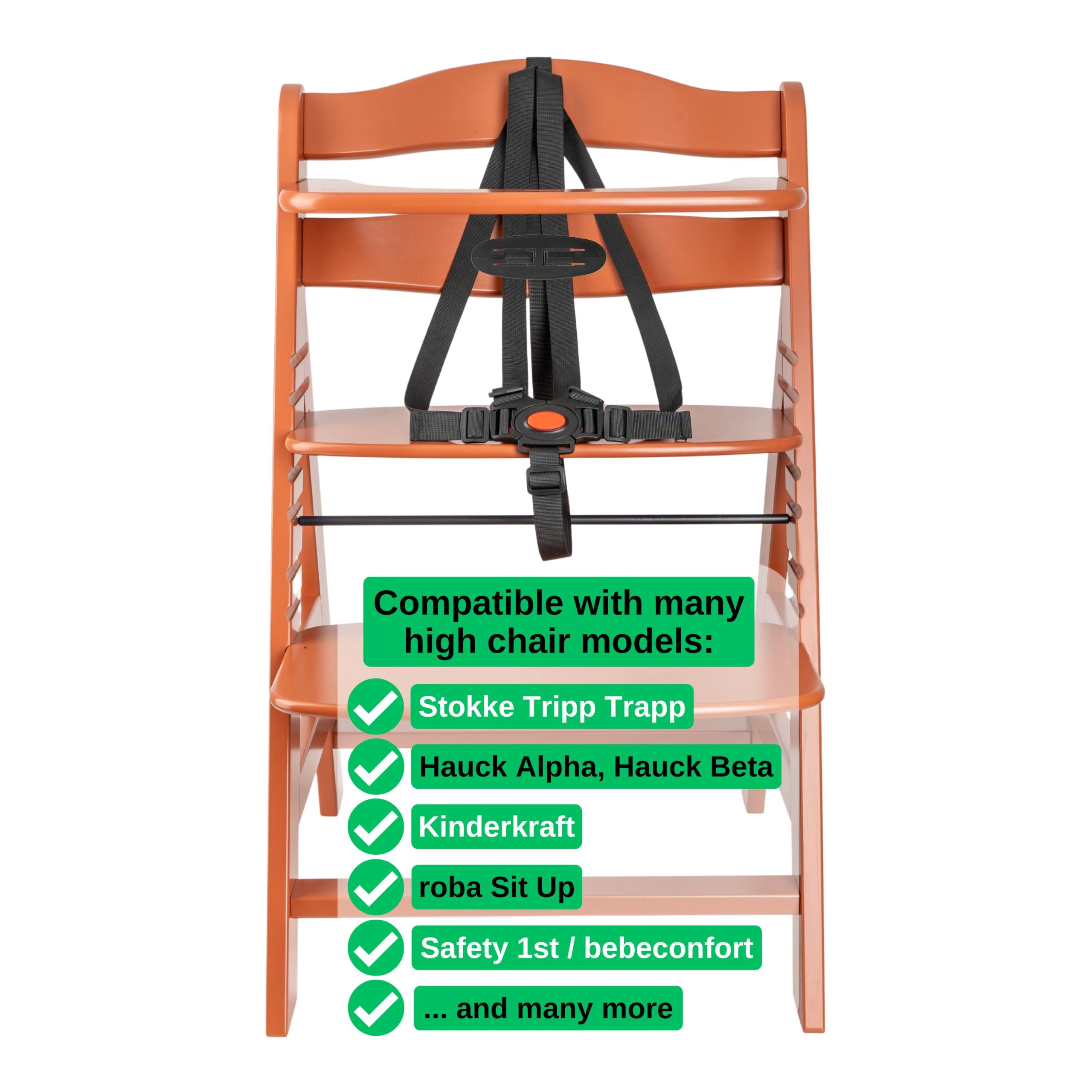 5 Point High Chair Harness, 1 Set, Compatible with Hauck Alpha, Beta, Stokke Tripp Trapp, Roba, UVM, Black, Belt System with Chest Clip : 