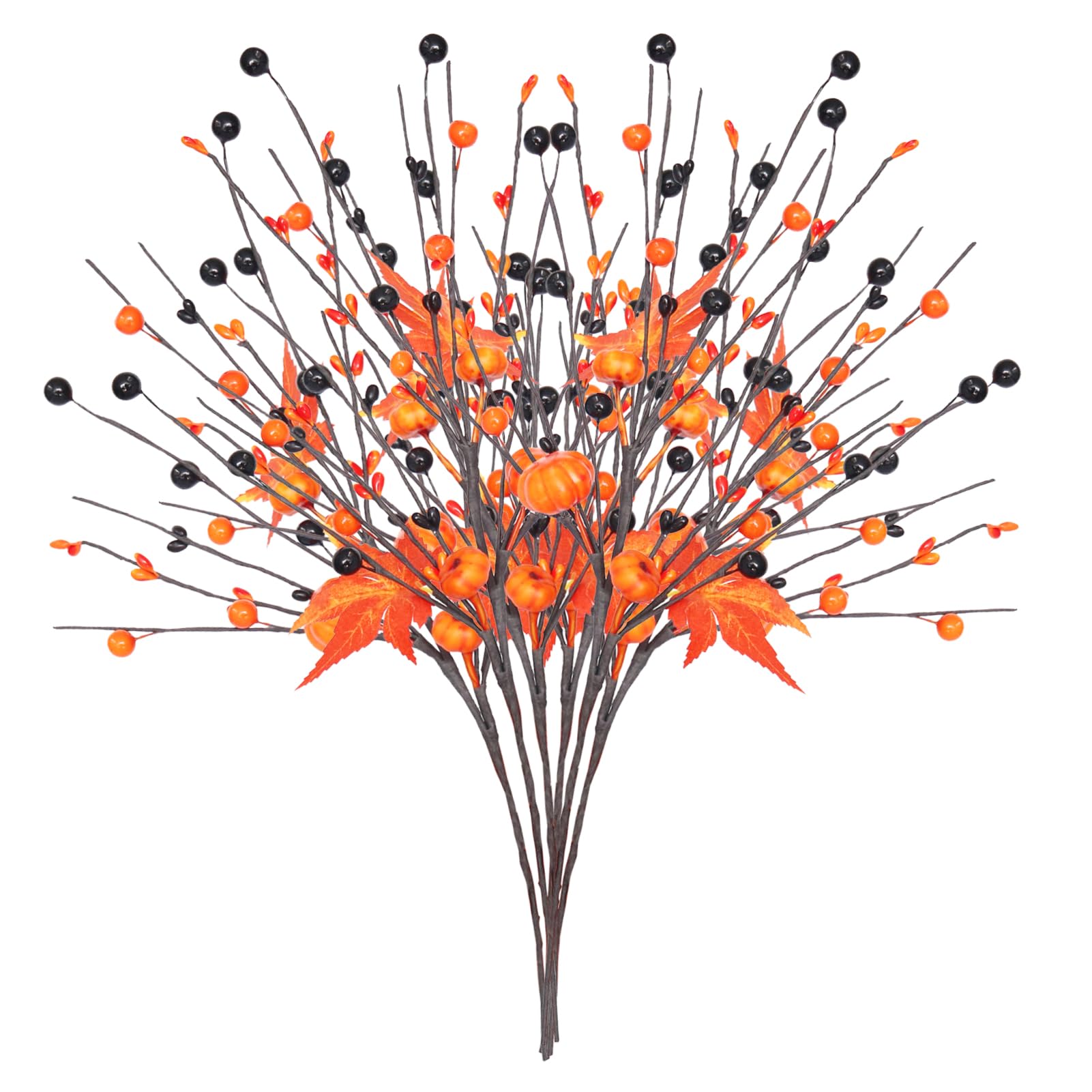Muiltvoe 6Pcs Artificial Pumpkin Branches Orange Berries Stems Fall Picks DIY Floral Arrangement for Autumn Harvest Thanksgiving Display