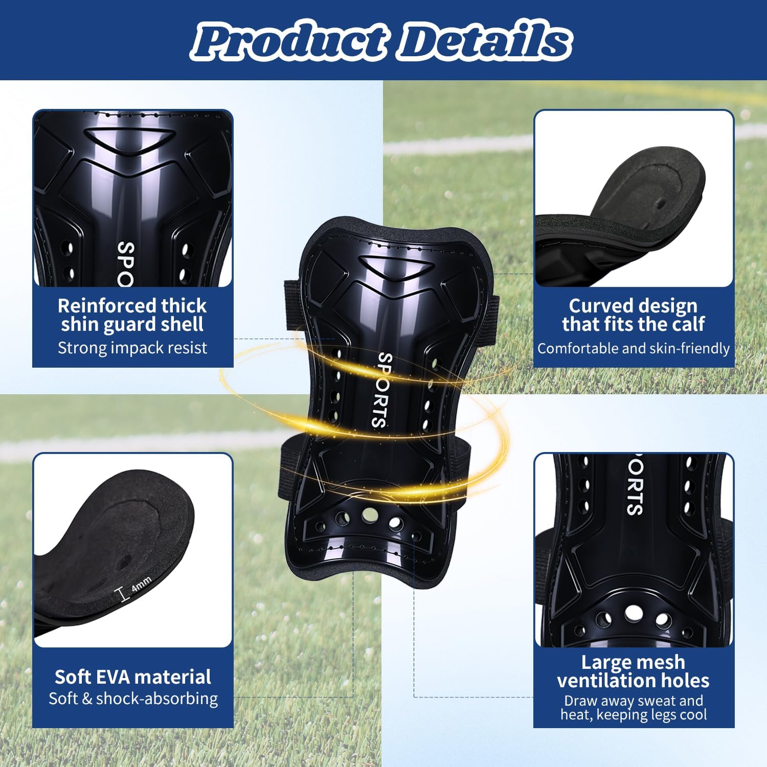 Kids Soccer Shin Guards 2 Pairs Youth Soccer Gear with Straps Protective Shin Pads for Boys and Girls Toddler Soccer Equipment - Image 4