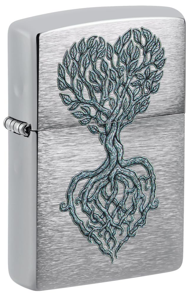 Zippo Accendino 46232 Rooted in Love Design, Finitura Brushed Chrome, Grigio, Metallo, Unisex