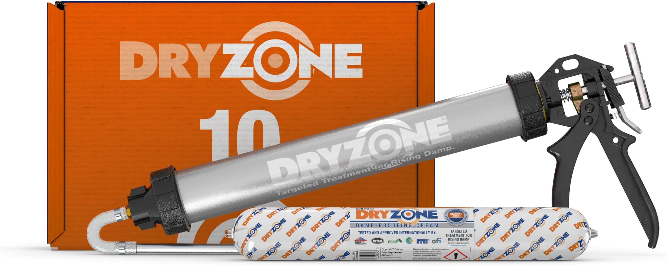 Dryzone 600ml DPC Injection Cream - DPC Rising Damp Treatment (10 x 600ml + Applicator Gun)