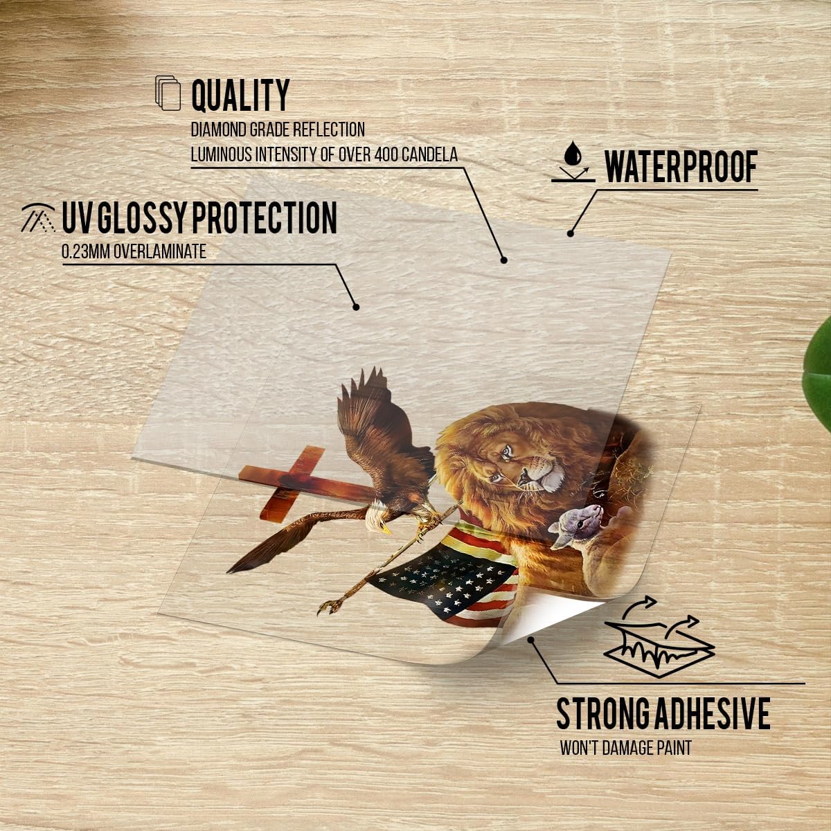 Premium Lion Family Car Sticker with Jesus Cross & Eagle Holding American Flag – Durable & Waterproof Vinyl Decal for Car Window – Christian Gift for Jesus Believers – 9 x 6 Inches - Image 2