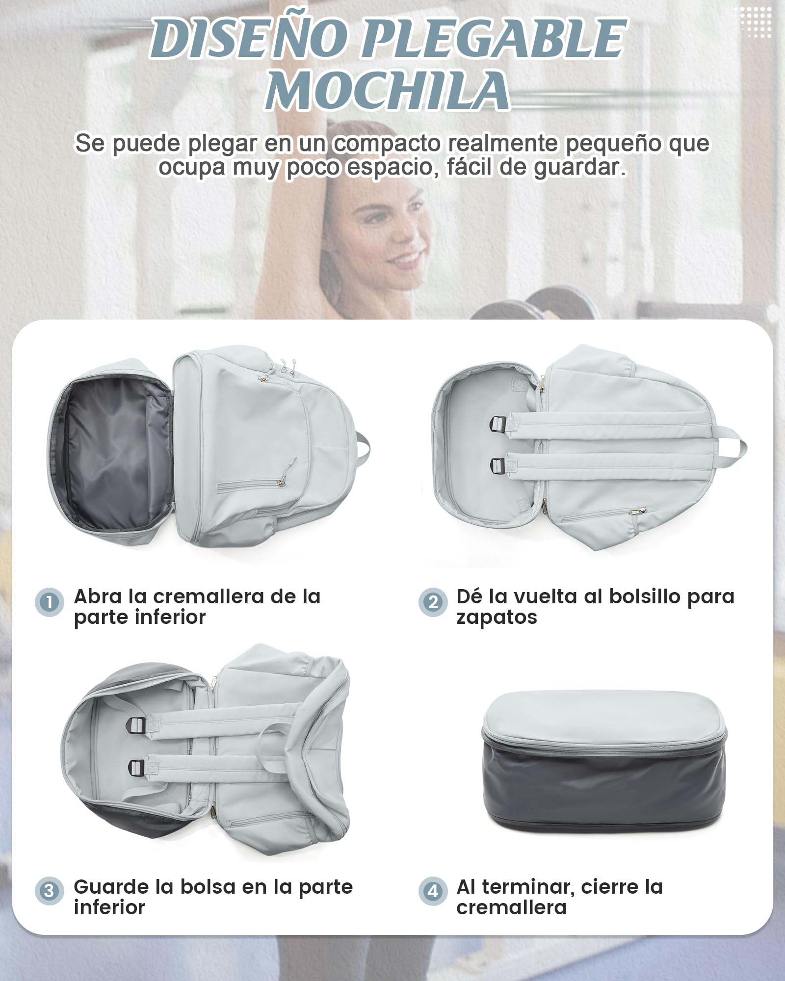suradar Mochila Deporte Mujer, Mochila de Gimnasio para Mujer con Compartimento para Zapatos, Viaje, Deportiva Bolsa de Gimnasio Natación Yoga Azul Claro