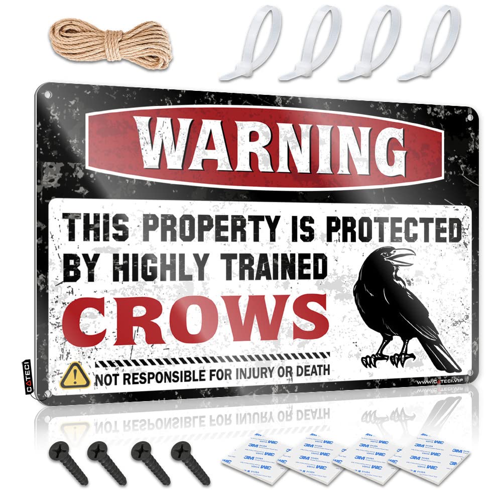 ZTBBDNQHA Signs For Garage Warning This Property Is Protected By A Highly Trained Crows Tin Sign Drinking Signs Funny Outdoor Bar Signs(20X30CM)