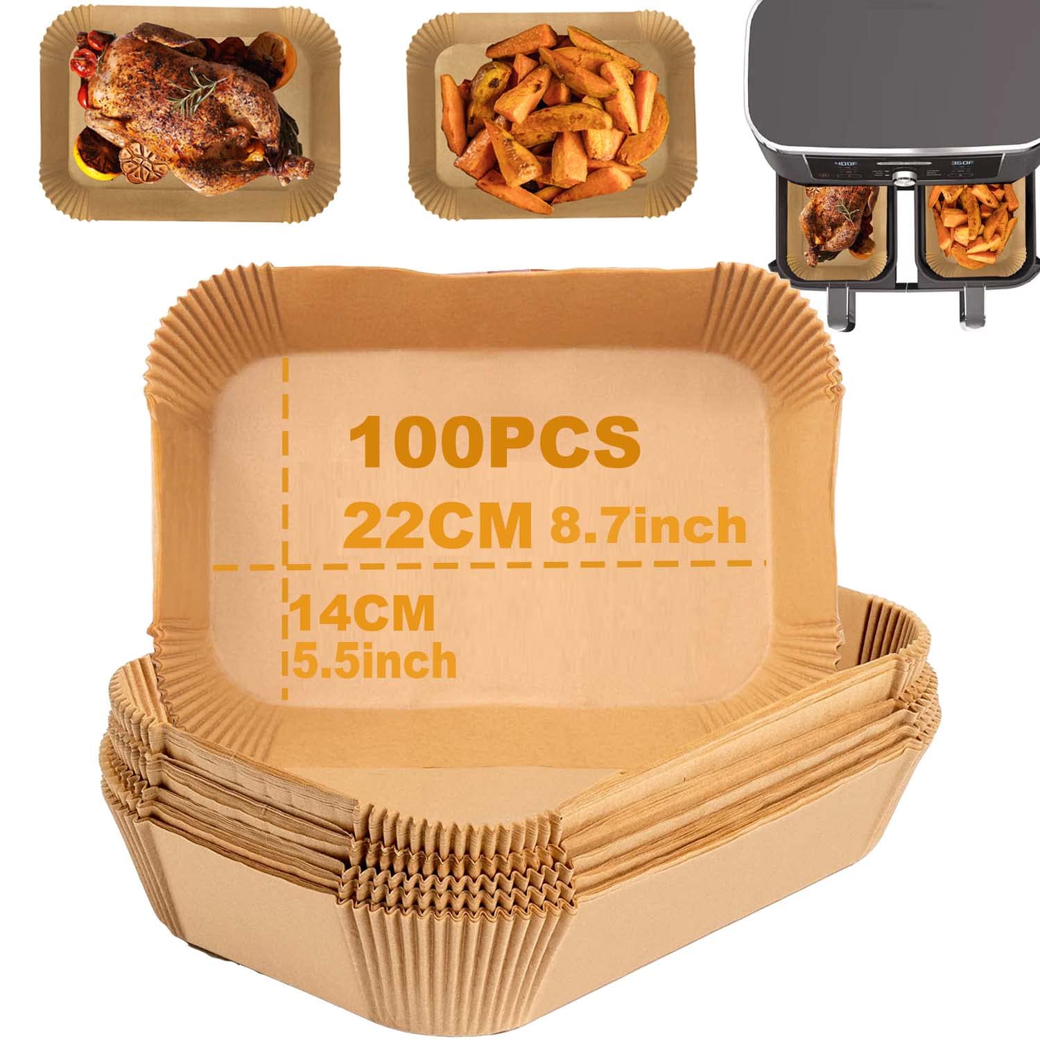 Air Fryer Liners,100PCS Disposable Paper Liners, Airfryer Accessories Compatible with Ninja Air Fryer Dual,AF400UK,AF300UK, Salter, Tower Other Dual Airfryer